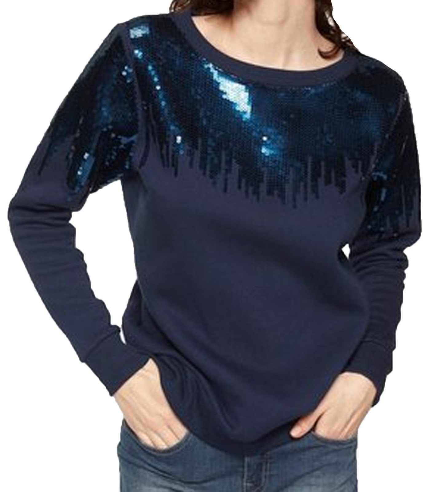 GUIDO MARIA KRETSCHMER Rundhalspullover »GUIDO MARIA KRETSCHMER Sweater  lockerer Damen Pullover mit Paillettenbesatz Mode-Pullover Blau« online  kaufen | OTTO