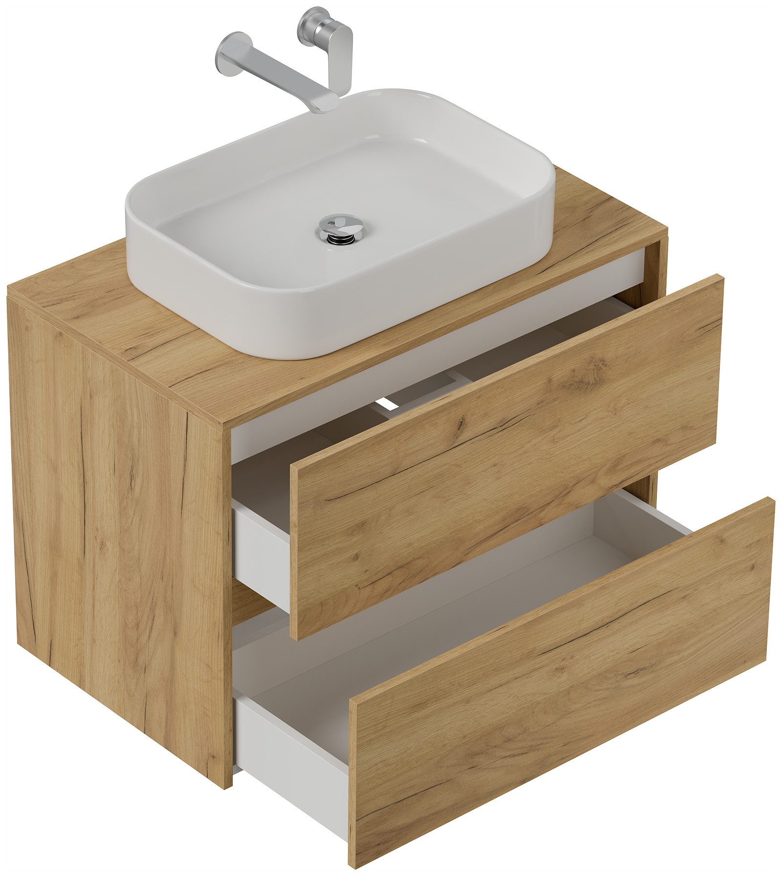 Magnolia Home Aufsatzwaschbecken Badmöbel Taifun 80cm mit rechteckigem Aufsatzwaschbecken eiche gold