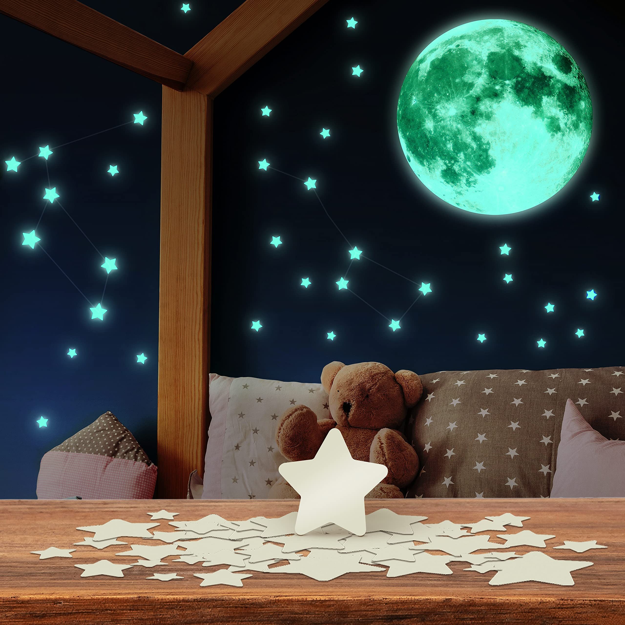 lilimaus Wandsticker Leuchtsterne für Kinderzimmer - Selbstklebende Wandtattoos (1 St), Verwandeln Sie das Kinderzimmer in einen leuchtenden Sternenhimmel.