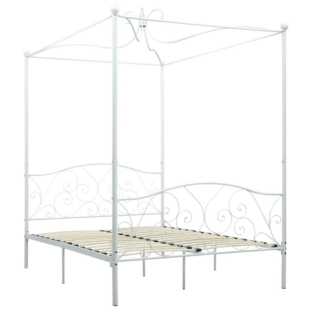 vidaXL Himmelbett 120 x 200 cm Himmelbett-Gestell Weiß Metall 120x200 cm Bett Bettrahmen