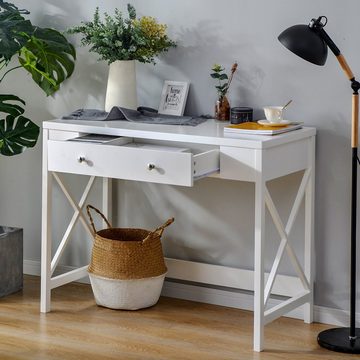 SOFTWEARY Schreibtisch Bürotisch mit Schubladen, Computertisch PC Tisch, Arbeitstisch, Schminktisch, 100x48x78 cm