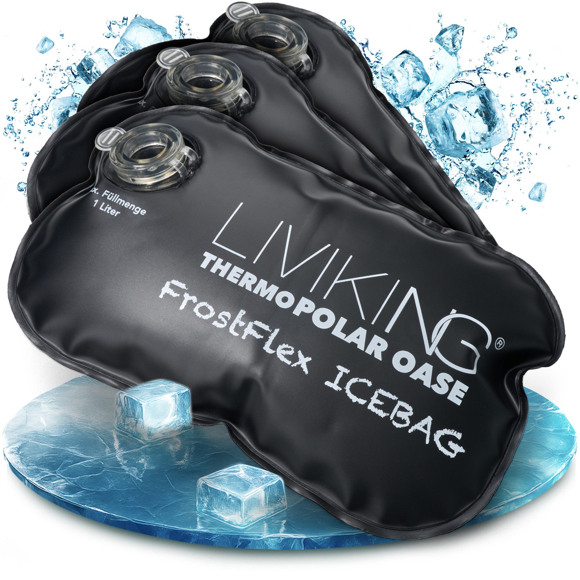 LIVIKING® Eiswürfelform XXL für Eisbad & Eistonne [innovative Eismengen-Tabelle], (3er SET für Eiswanne, Ice Bath & Eisbaden Tonne 3-tlg), JETZT FrostFlex entdecken!