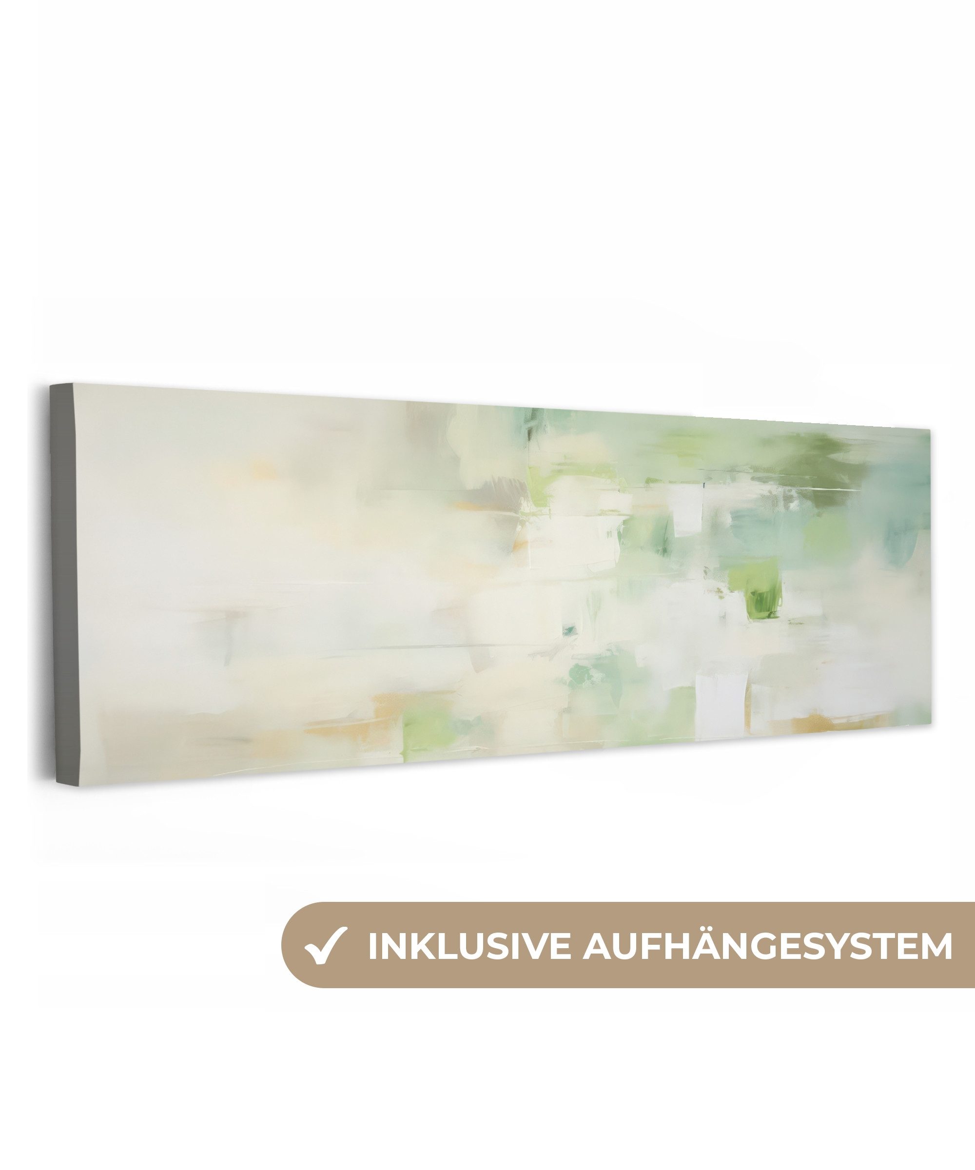 OneMillionCanvasses® Leinwandbild Panorama Abstrakt - Kunst - Weiß - Grün - günstig online kaufen