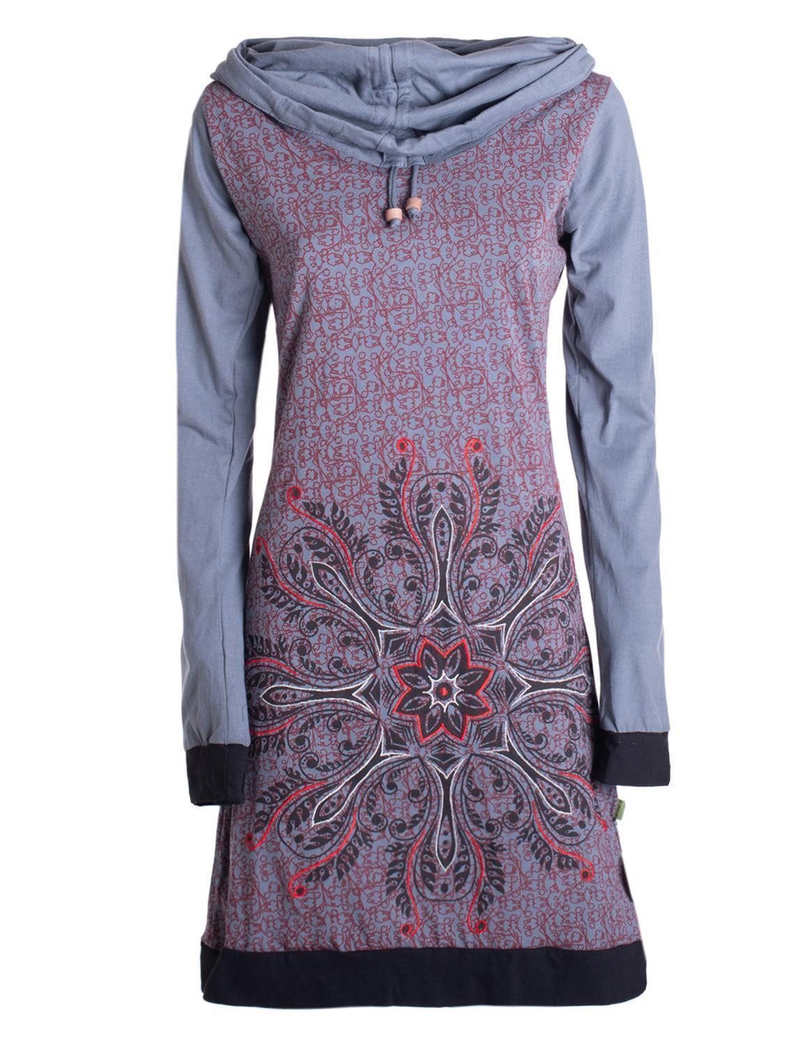 Vishes Tunikakleid Damen Schal-Kragen Mandala-Kleid Langarm-Shirtkleid Baum günstig online kaufen