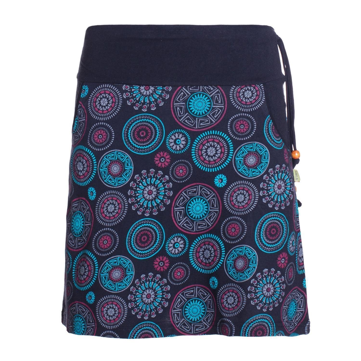 Minirock Baumwolle Mandala-Muster extra breiter Bund mit Kordel-Zug und Taschen