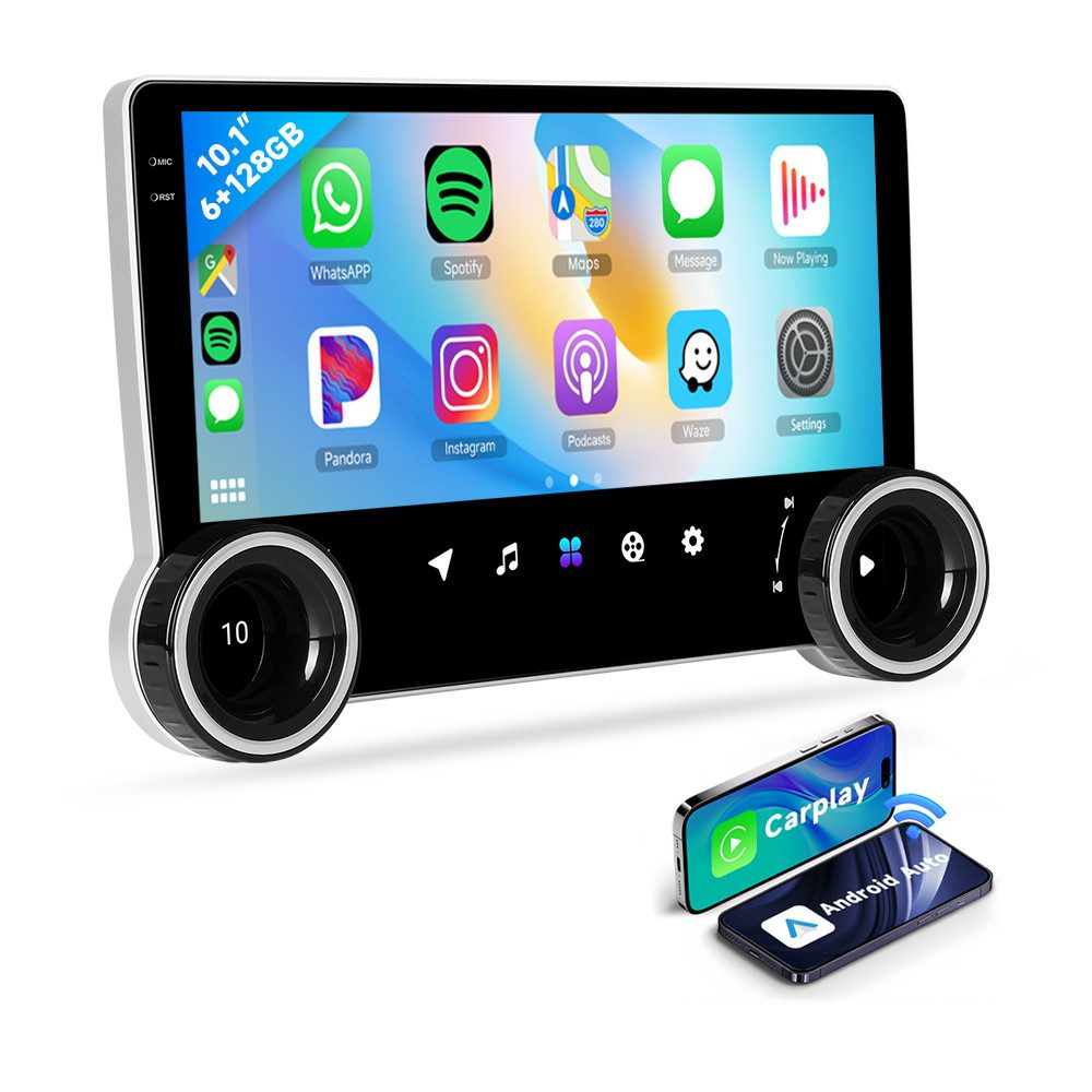 Android 2-DIN 10.1'' Touchscreen GPS Wireless Carplay/Android Auto Autoradio