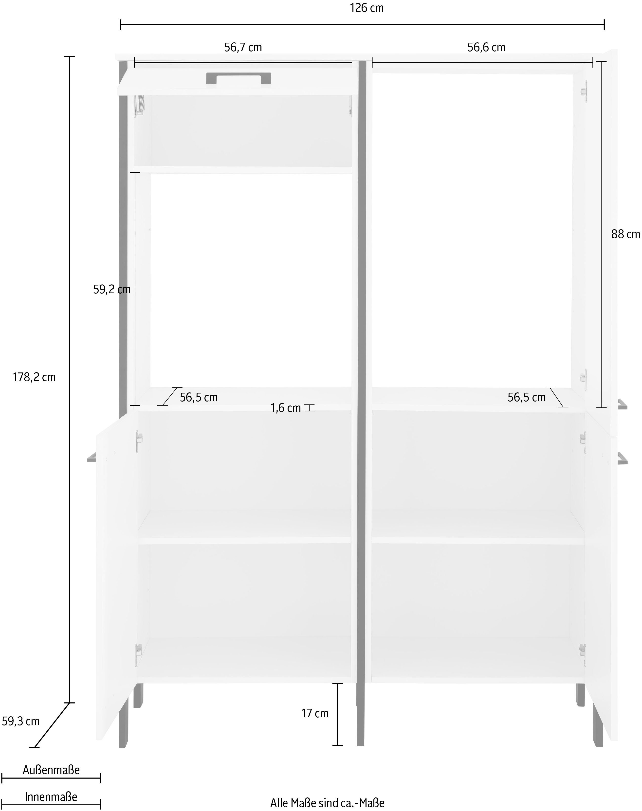 breit, weiß weiß Stahlgestell OPTIFIT mit Backofen/Kühlumbauschrank 126 cm | Tokio