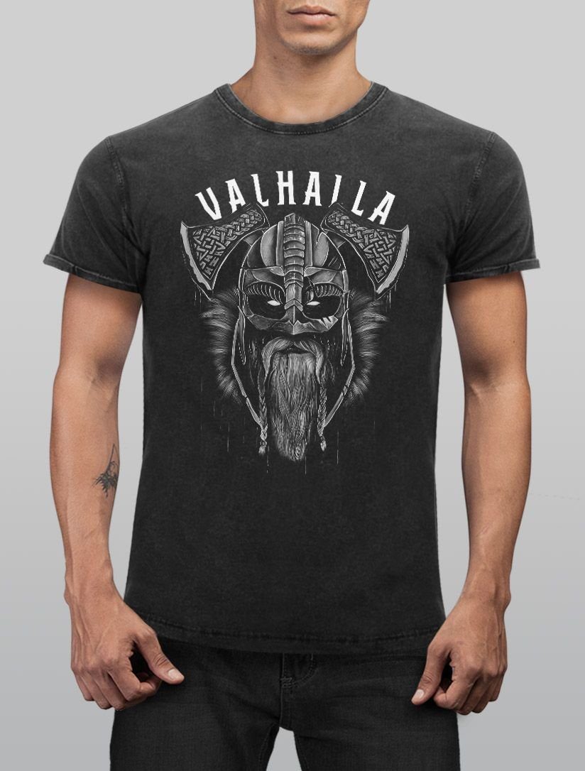 Neverless Print-Shirt Herren Vintage Shirt Valhalla Wikinger Helm Viking Od günstig online kaufen