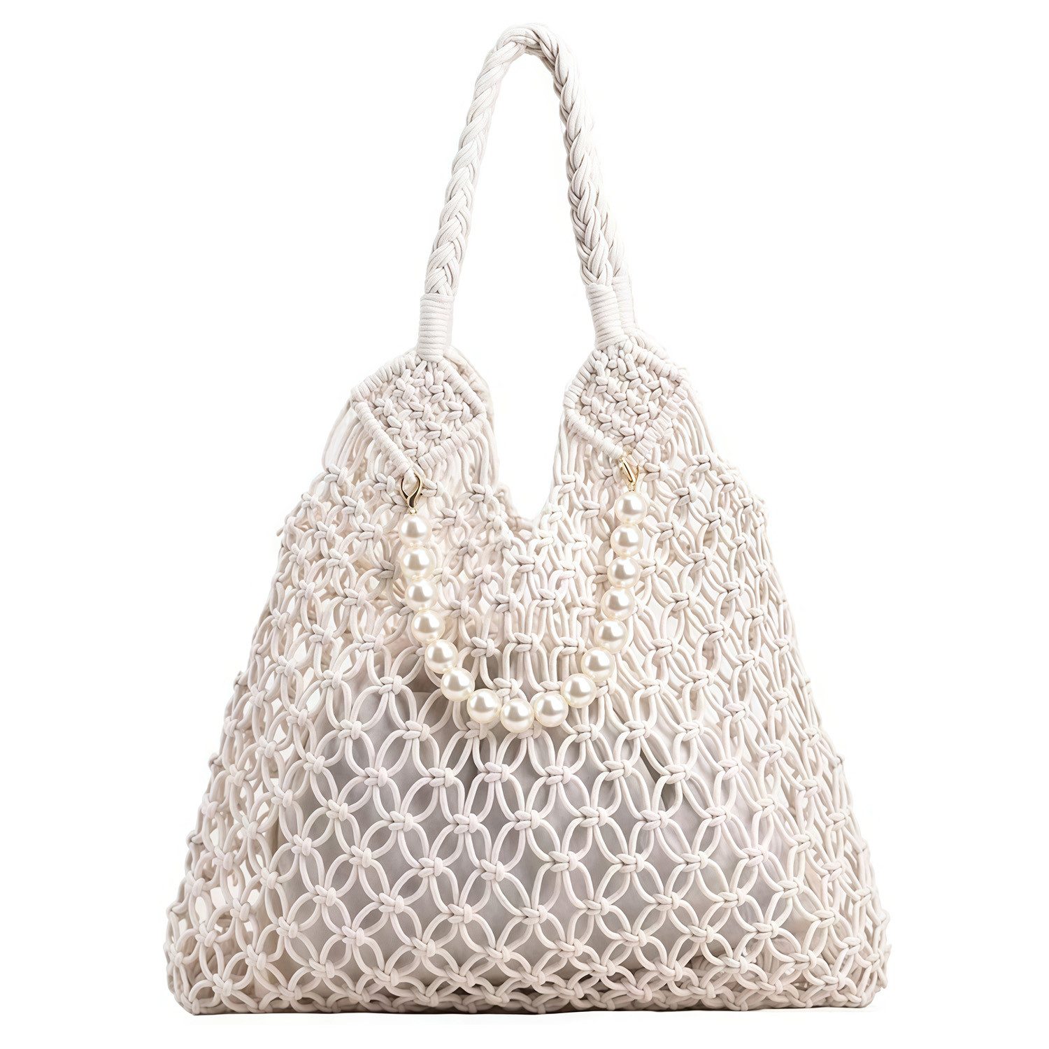 MOPUEA Strandtasche Damen Boho Strandtasche Aus Baumwollseil Gehäkelte Tragetasche (Casual Groß Häkeltasche für Urlaub Stadt Reisen, 1-tlg., Große Tragetasche Ausgehöhlte Einkaufstasche)
