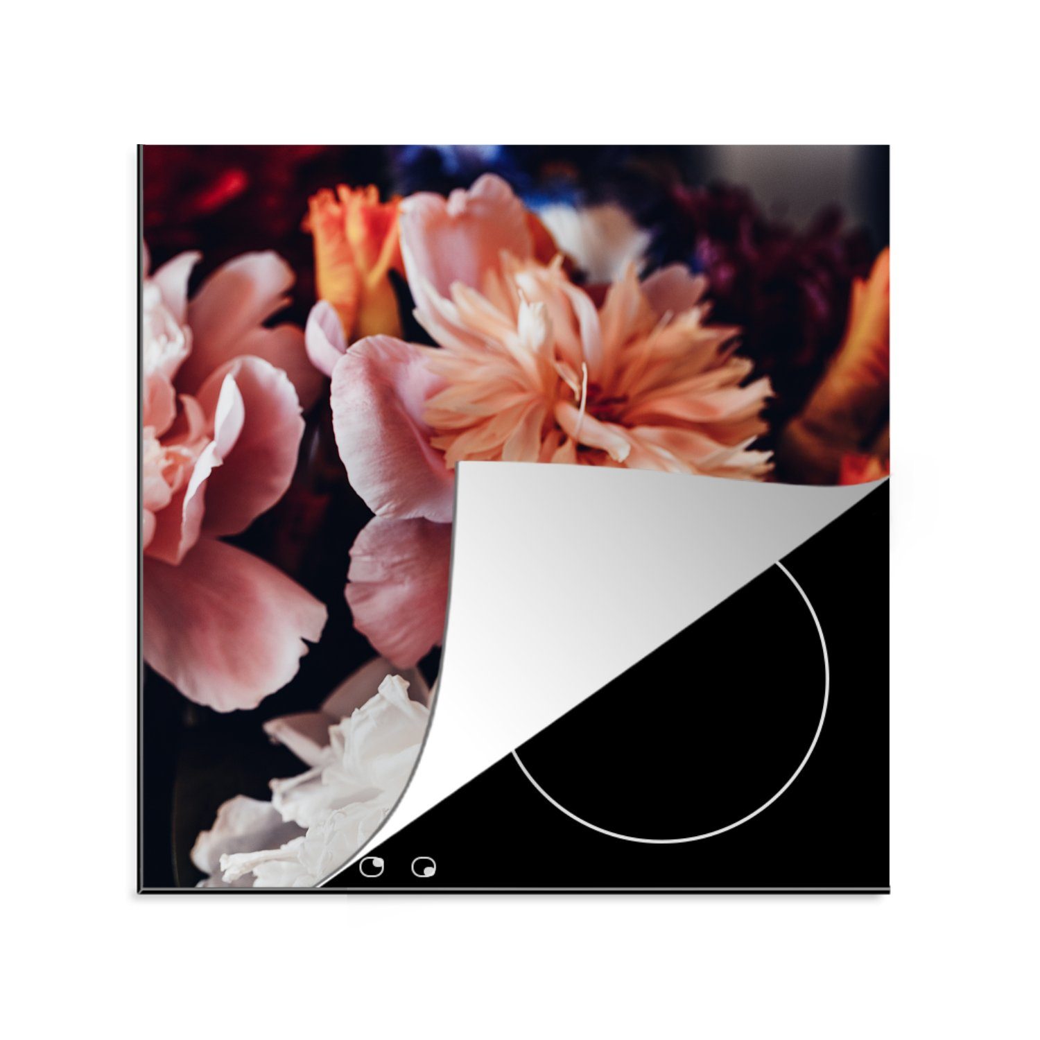 Blumenstrauß MuchoWow Pfingstrosen, (1 Ceranfeldabdeckung, Herdblende-/Abdeckplatte küche aus Arbeitsplatte tlg), cm, 78x78 für Vinyl,