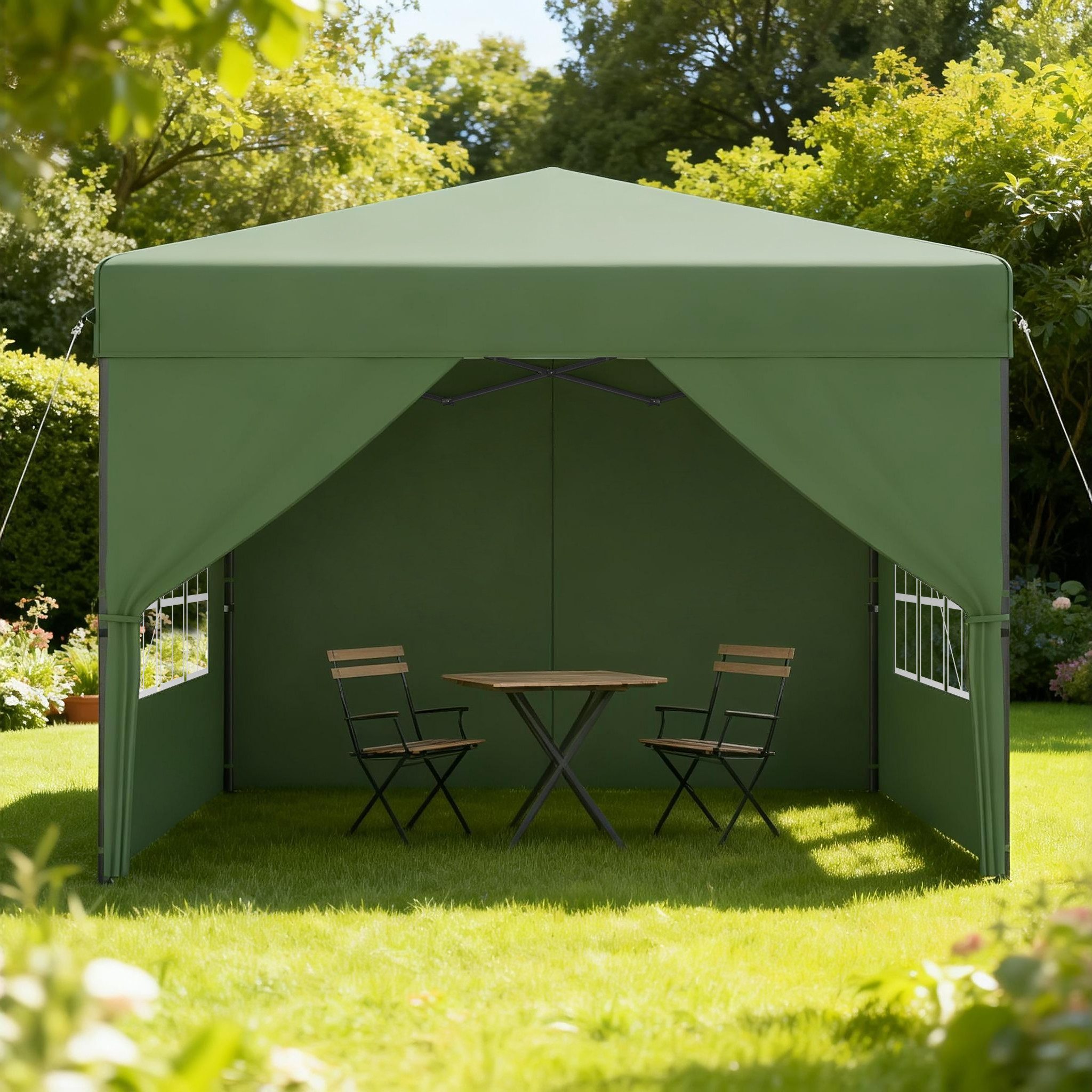 FIVMEN Partyzelt Pop Up Pavillon 2.5x2.5m Stabil Faltpavillon mit 4 Seitenwänden, Partyzelt Faltbar für Hochzeit Innenhof Höheverstellbar 240-260cm