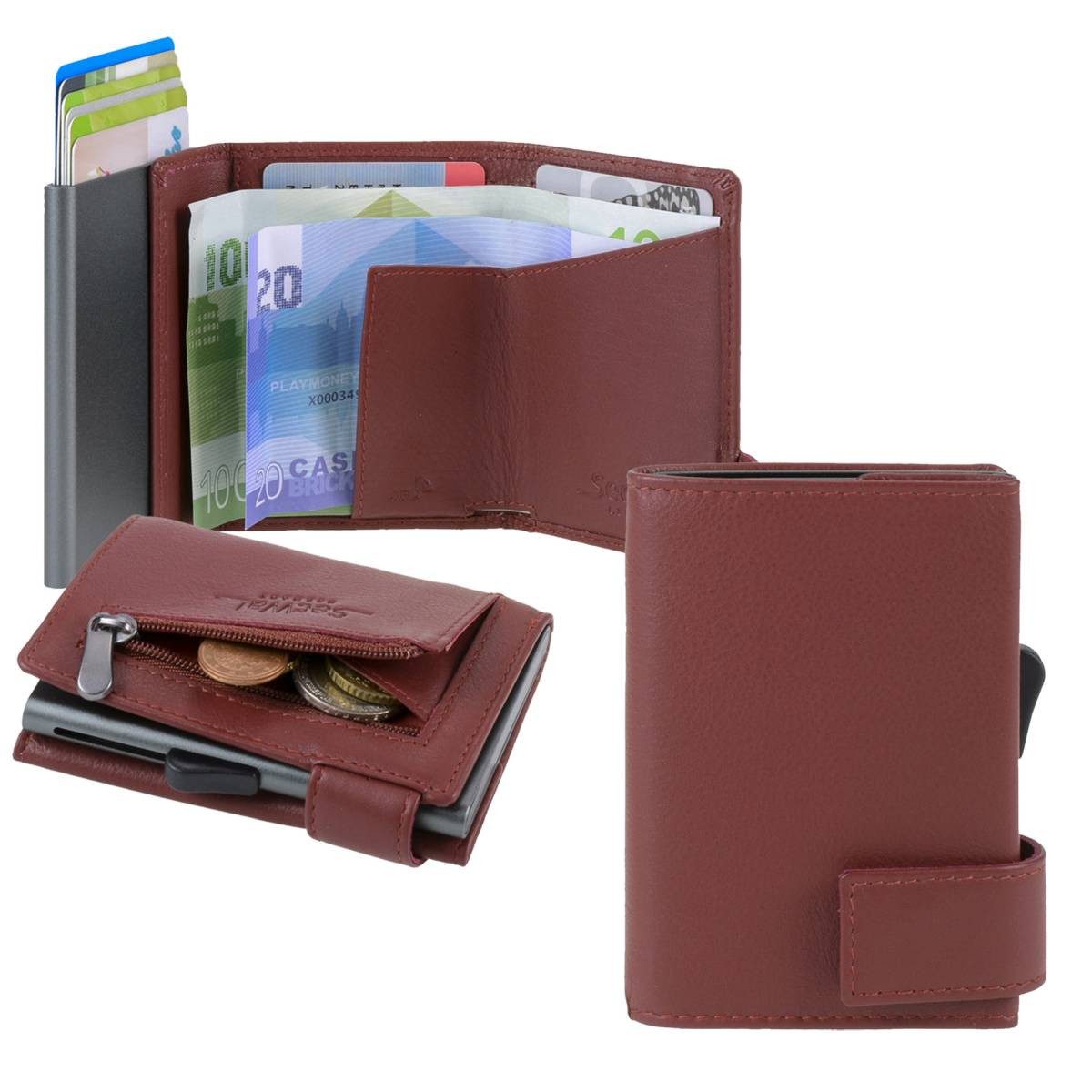 SecWal Geldbörse "SW1" Kartenbörse Herren klein 7x9cm, Kartenbörse, Minibörse, Kartenetui Alucase, RFID Schutz und Münzfach