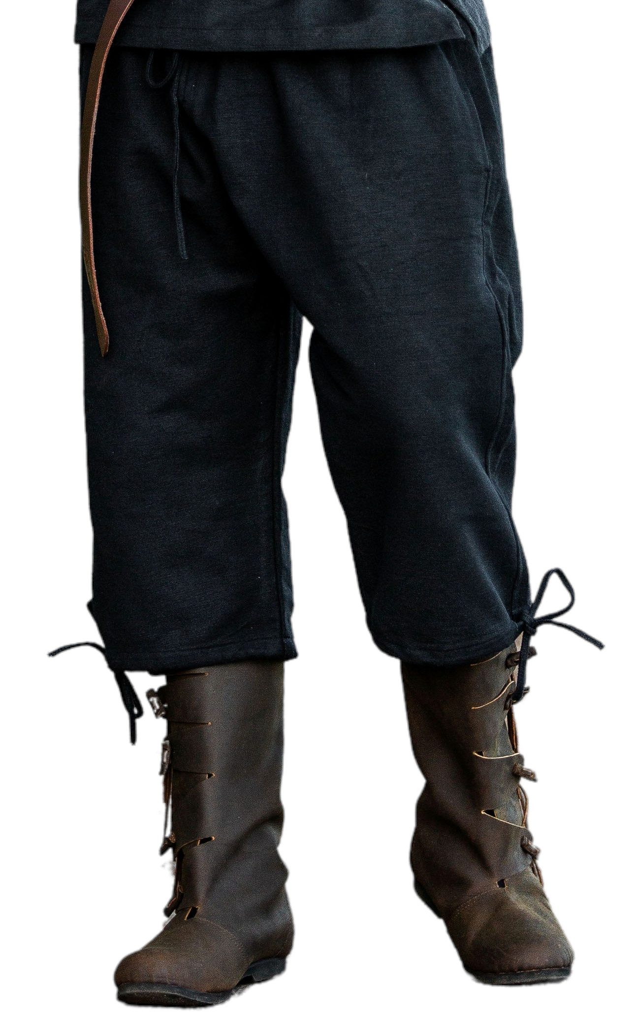Leonardo Carbone Wikinger-Kostüm Kniebundhose "Veli" mit Kordelzug, handgewebte Baumwolle, Seitentaschen