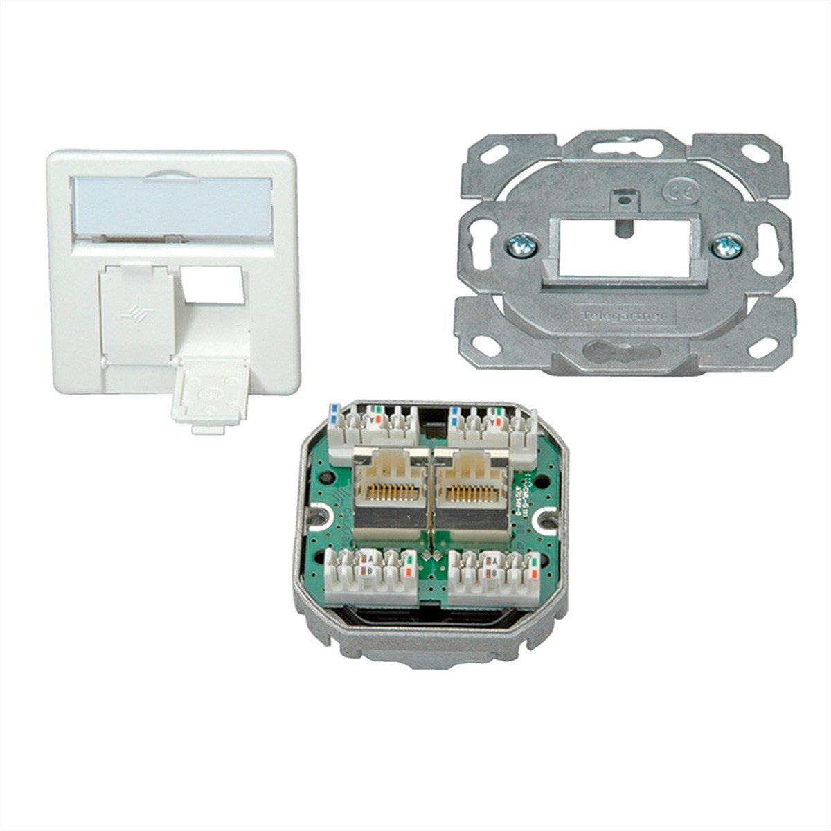 Telegärtner Dose AMJ45 UP/50 2x RJ-45 Cat.6A (Class EA) Netzwerk-Panel (bestückt, 2 Ports, alpinweiss, 100000007)