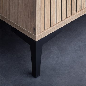 Lomadox Wohnwand RISBY-129, (3-St., 3-tlg), Kommode Sideboard Lowboard Couchtisch weiß Eiche Lamellenoptik