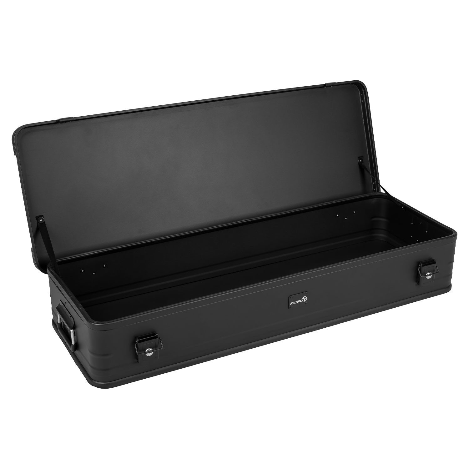 ALUBOX Aufbewahrungsbox Premium Alukiste komplett schwarz 1 mm Wandstärke (73 Liter), leicht und stabil - umlaufende Gummidichtung - kratzfeste Beschichtung