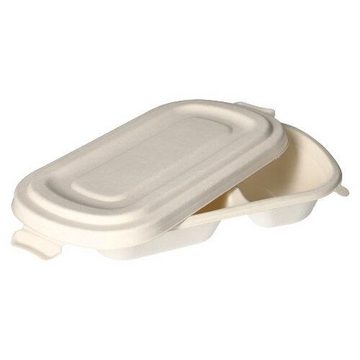 PAPSTAR Schale 50 Schalen Zuckerrohr 2-geteilt 750ml 4,4cm x 13,4cm x 22,9cm weiss