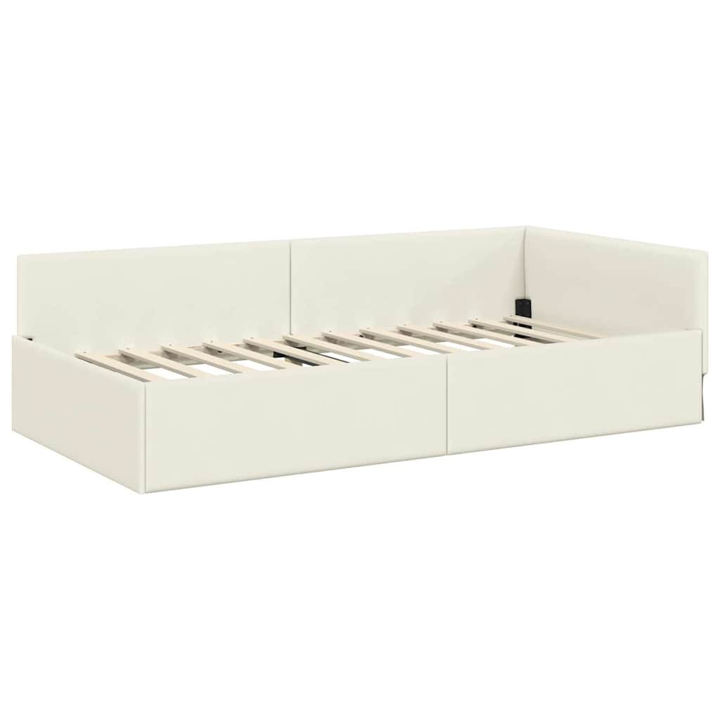 vidaXL Bett Eckbettgestell mit Kopfteil Creme 90 cm x 190 cm Stoff (1-tlg) günstig online kaufen