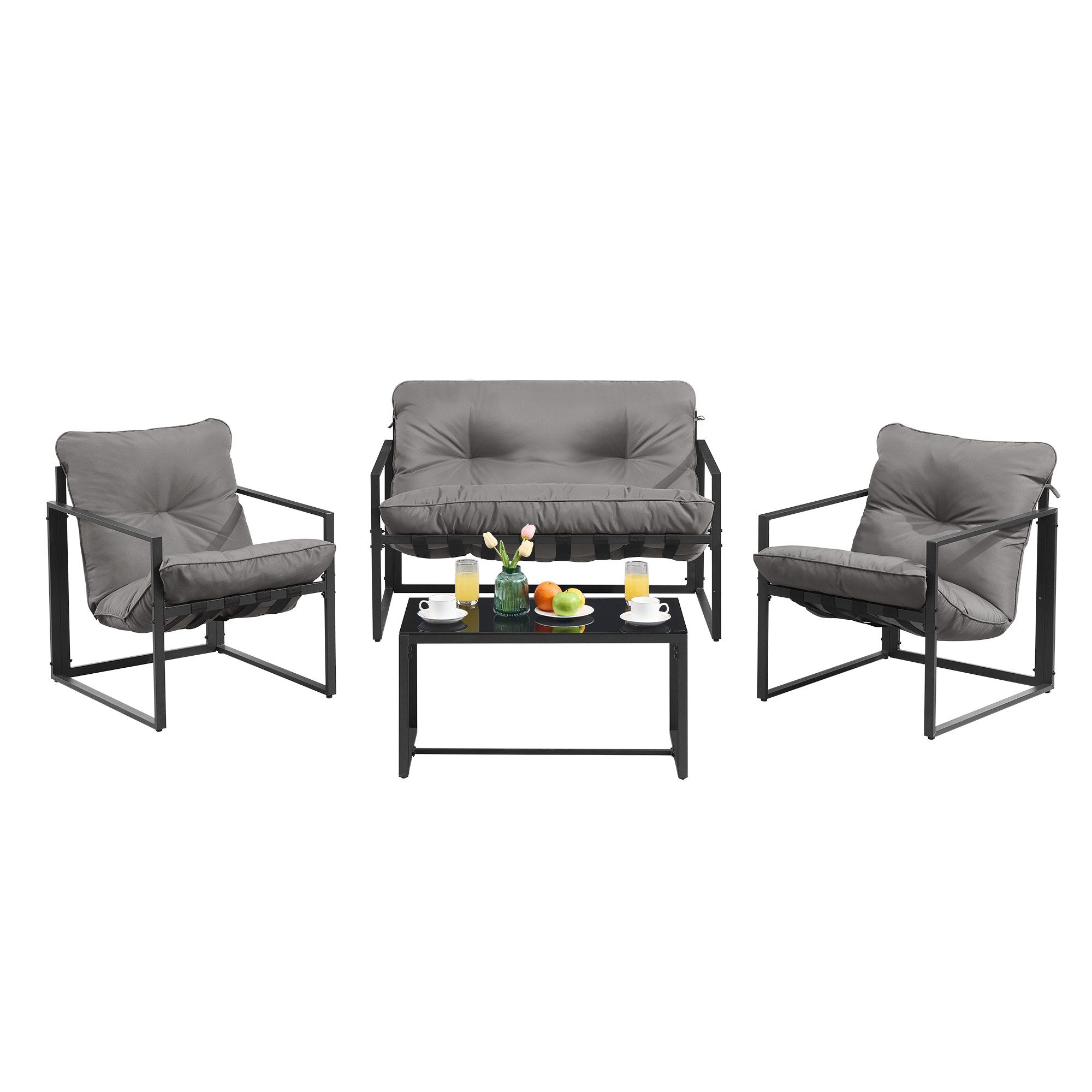 SONGMICS Gartenlounge-Set, Balkonmöbel Set, 3-teilig, Garten Sitzgruppe mit 2 Stühlen