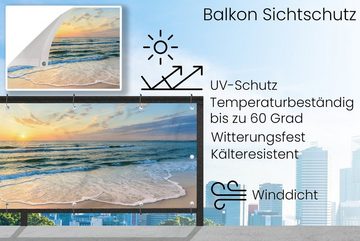 MuchoWow Balkonsichtschutz Strand - Meer - Sonnenuntergang - Golf (1-St) Balkonbanner, Sichtschutz für den Balkon, Robustes und wetterfest