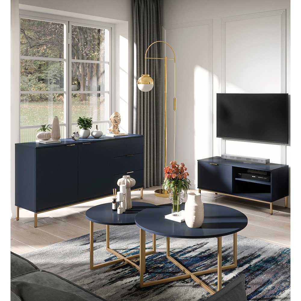 Couchtische, Wohnmöbel 4-tlg), Wohnwand (4-St., & Lomadox PERIA-132, Marineblau in Lowboard & Sideboard Set, TV