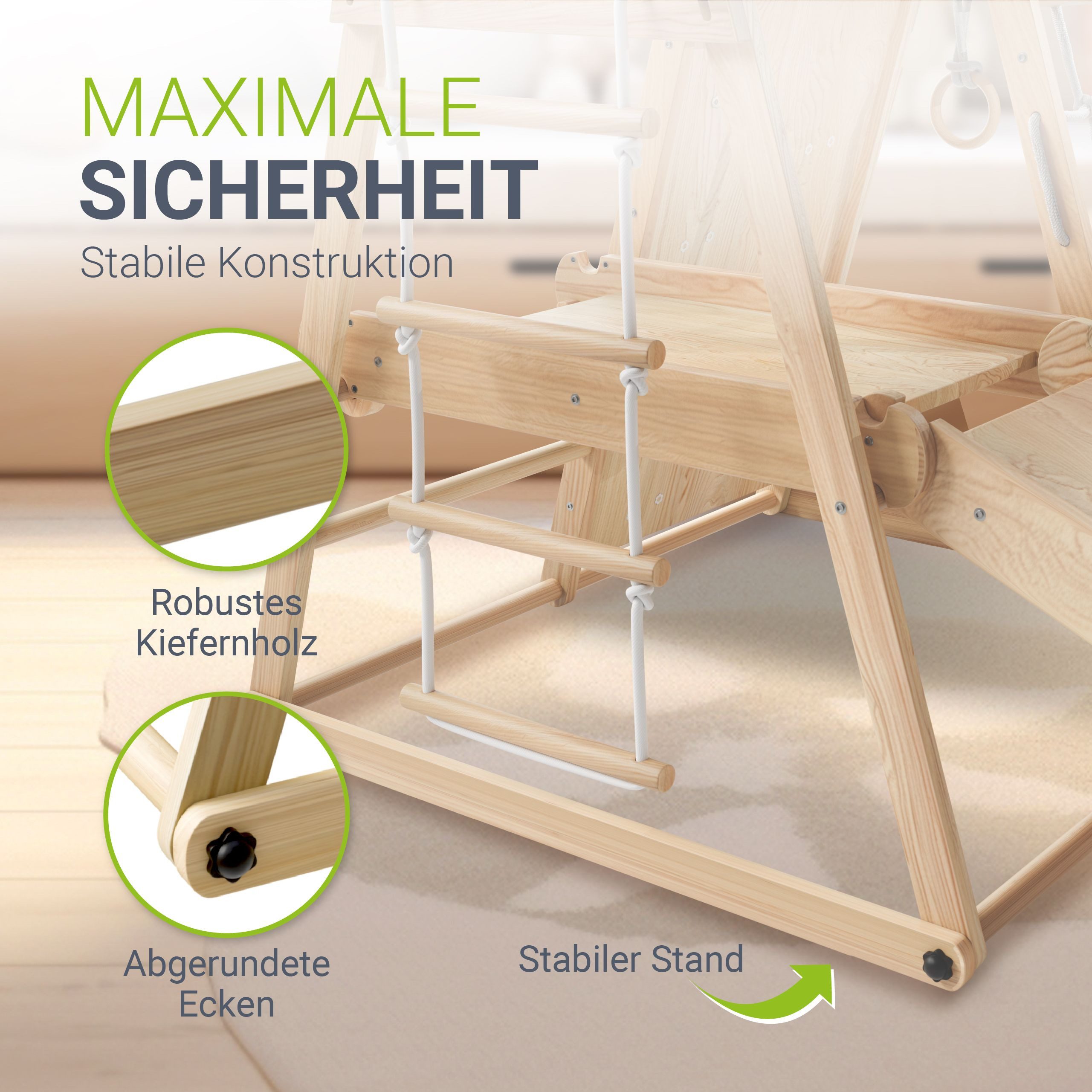 Juskys Klettergerüst Mini, für Kinder, Holz, Indoor Spielplatz klappbar, Rutsche & Kletterwand