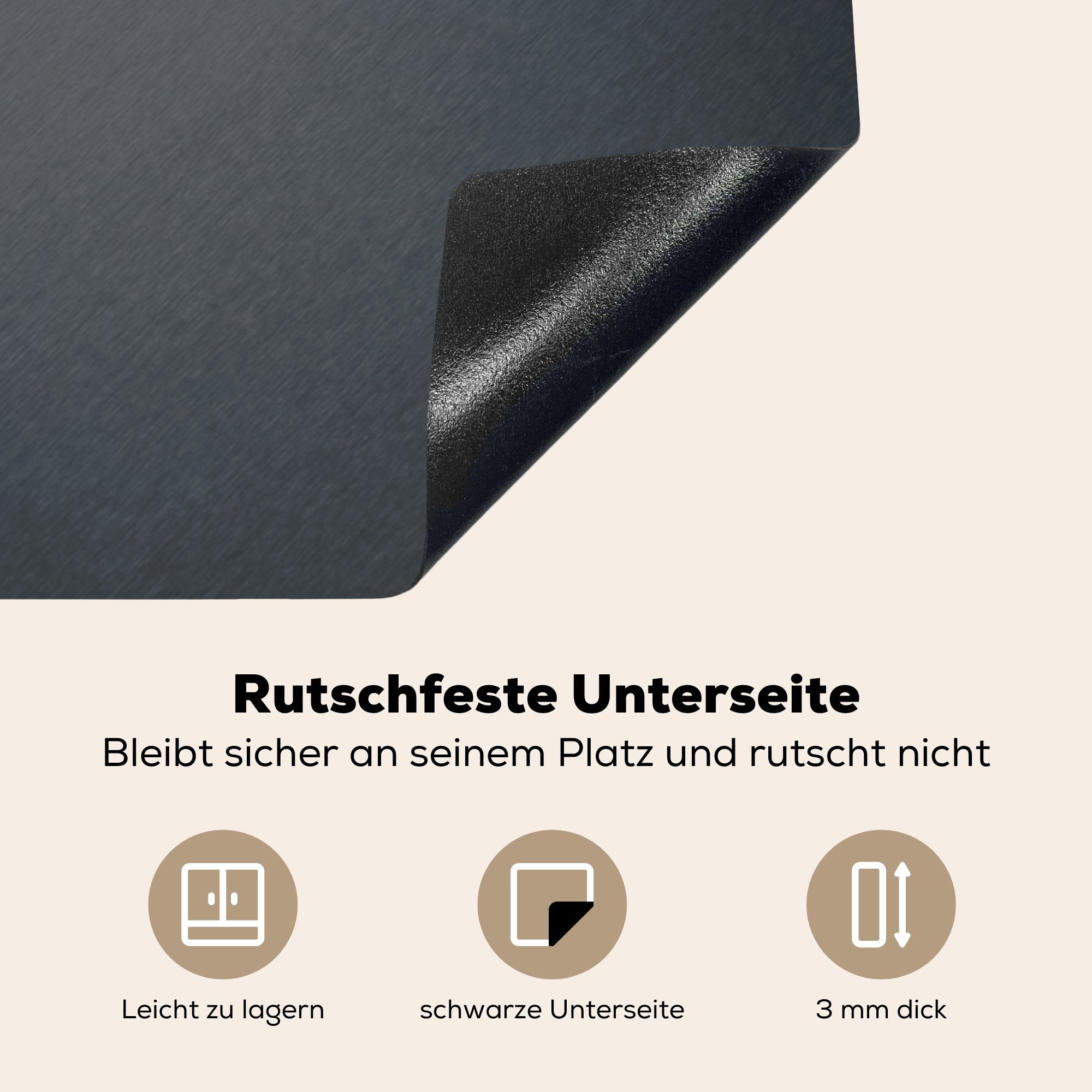 MuchoWow für Schwarz Grau tlg), - Vinyl, Weiß, Induktionskochfeld die (1 küche, 81x52 Metallic-Druck Herdblende-/Abdeckplatte Schutz - - cm, Ceranfeldabdeckung