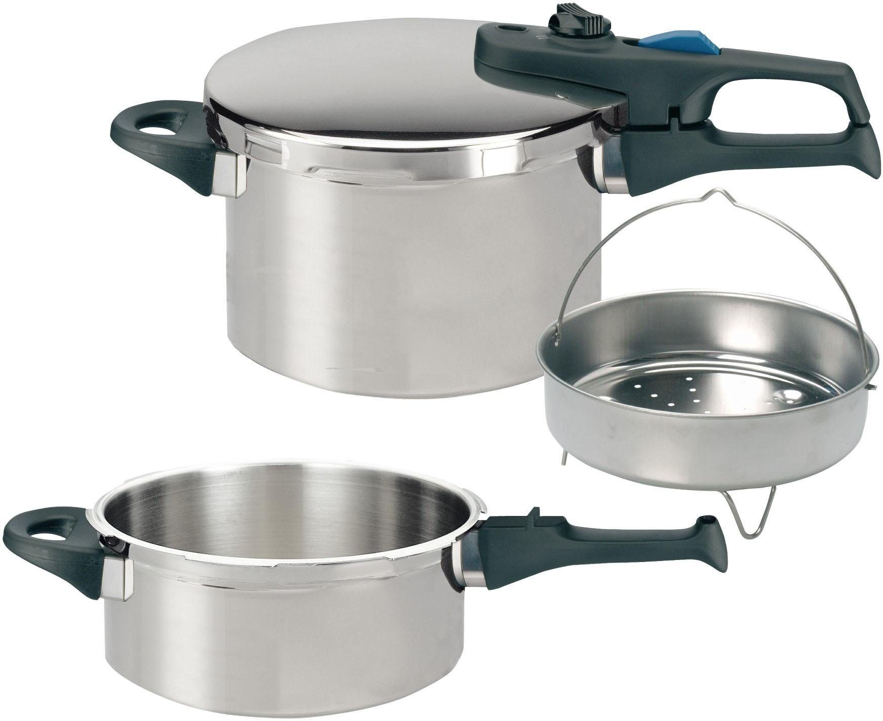 Elo Schnellkochtopf Praktika Plus XL, Edelstahl 18/8 (Set, 5-tlg),  Dampfkochtopf, Ø 22 cm, Induktion