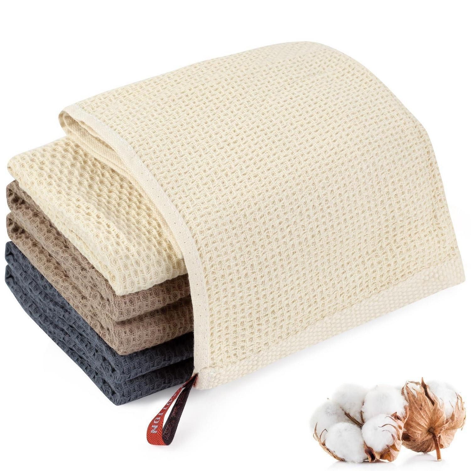 LuxusKollektion Spültuch Geschirrtücher Baumwolle 6er Set Beige/Grau/Braun 34x34cm