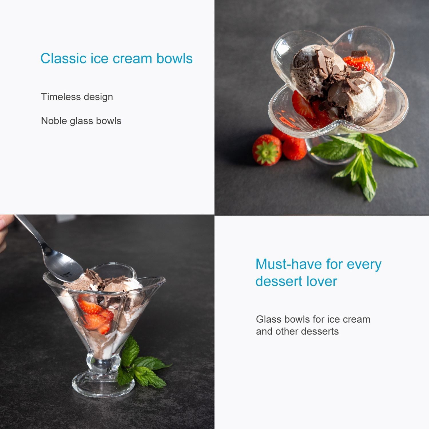 Intirilife Eisschale, Glas, (4-tlg), Eisgläser Eisbecher Dessertgläser mit Standfuß