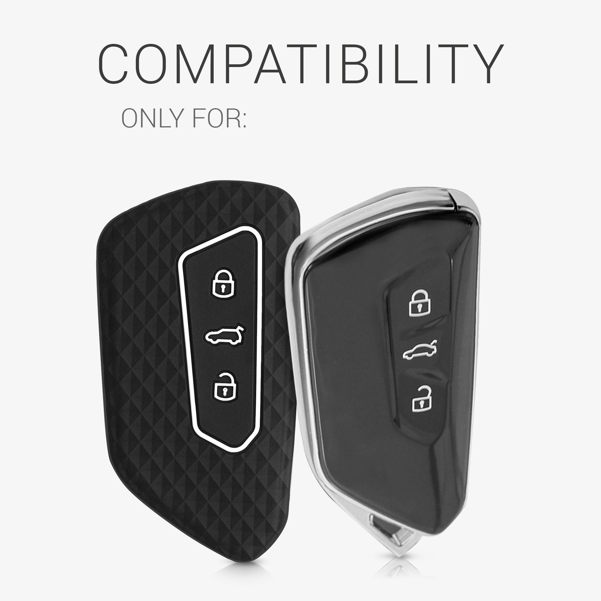 8 Case Schlüssel Hülle Cover kwmobile Schlüsseltasche für Schlüsselhülle Autoschlüssel, Golf Silikon Autoschlüssel Schwarz-Weiß 3-Tasten VW