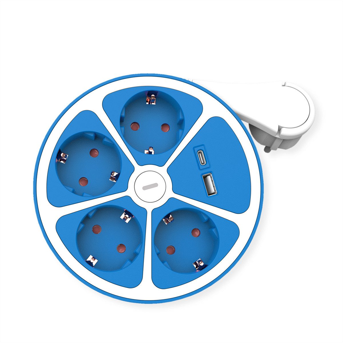 ROLINE 4-fach Розеткиleiste mit Schalter, rund Розеткиleiste (Kabellänge 3 m), USB-Charger A+C