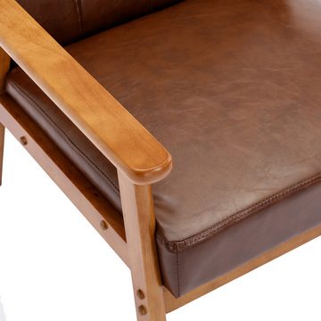MODFU Loungesessel Freizeitstuhl mit Massivholz-Armlehnen und -Füßen (für Wohnzimmer Schlafzimmer Studio-Stuhl, Mid-Century Modern Akzentstuhl)