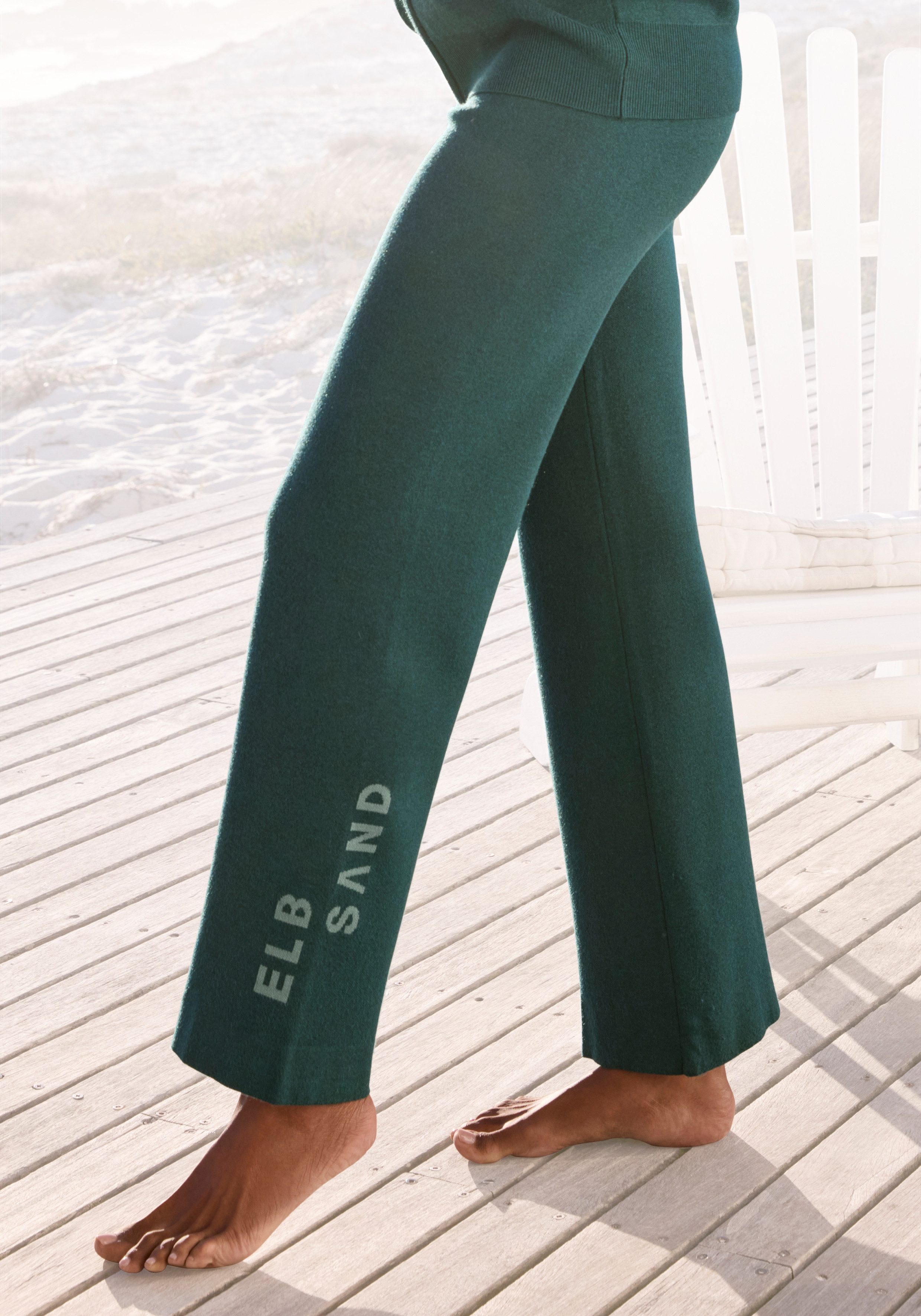 Elbsand Strickhose mit weitem Bein und eingestricktem Logo, Loungewear