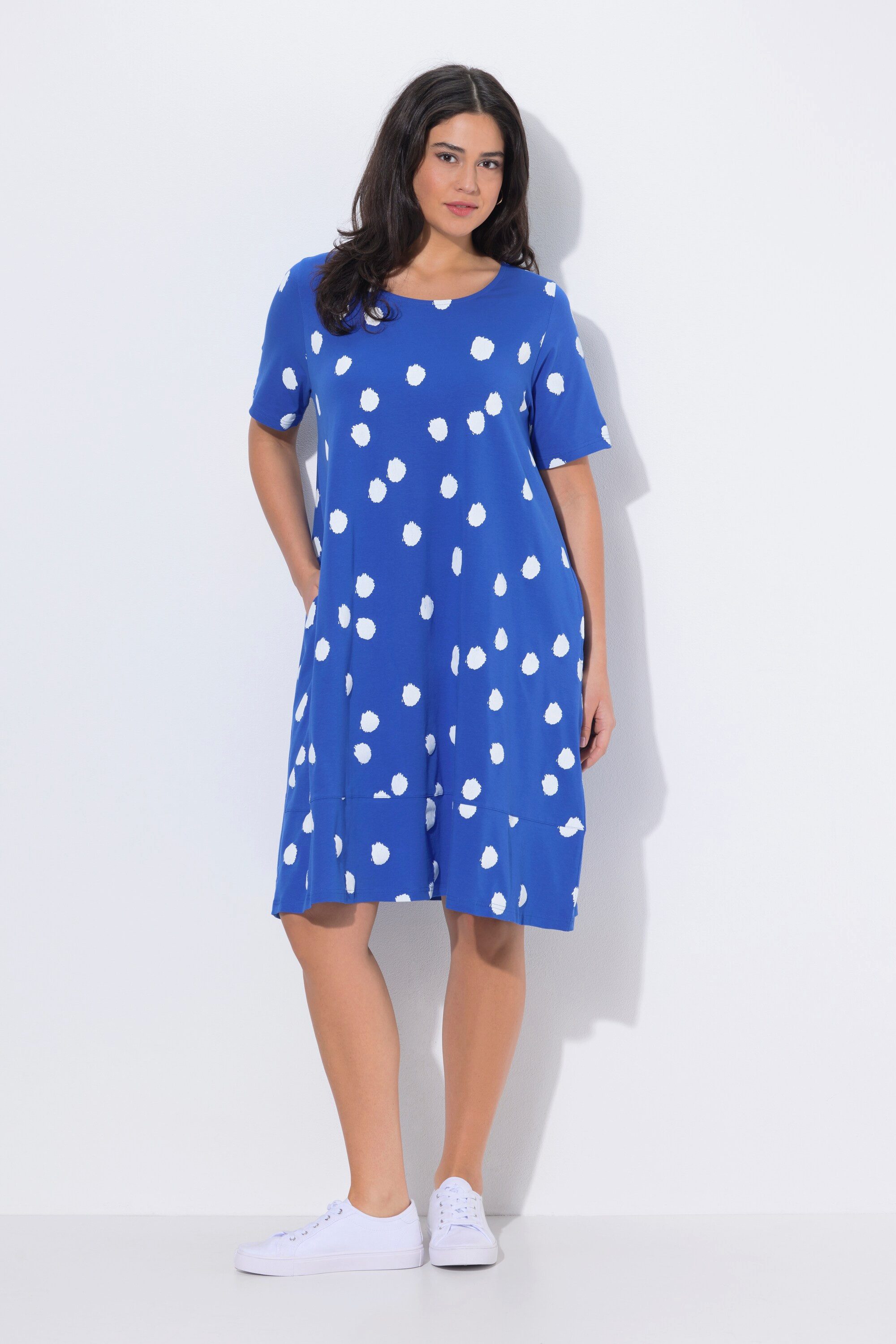 Ulla Popken Midikleid Midikleid Tupfen A-Linie Rundhals Halbarm günstig online kaufen
