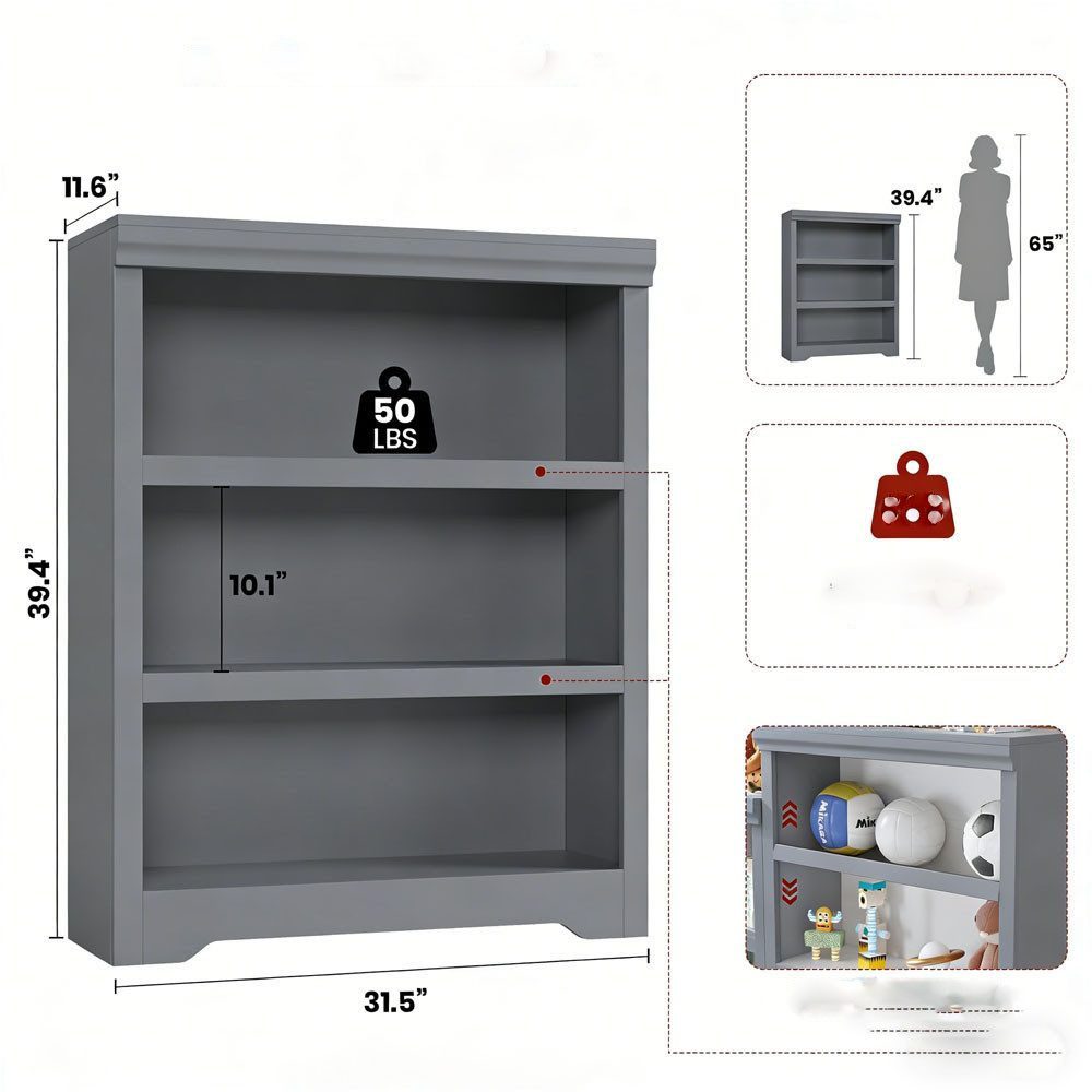 GarveeMore Bücherregal 100 Cm Hohes Bücherregal 3 Etagen Offenes Bücherregal