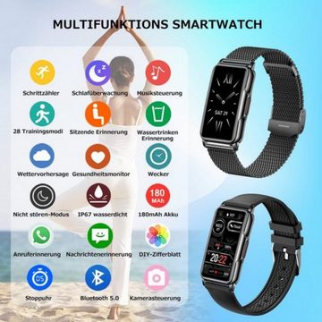 REDOM Damen Herren Fitness Uhr Uhren Tracker Smart Watch Sportuhr Armbanduhr Smartwatch (1,47 Zoll) nur 1 Stück Fitnessuhr mit Anruferinnerung, 1-tlg., Austauschbare Armbänder, Touchscreen, für iOS/Android, mit Pulsmesser Schrittzähler Schlafmonitor Aktivitätstracker
