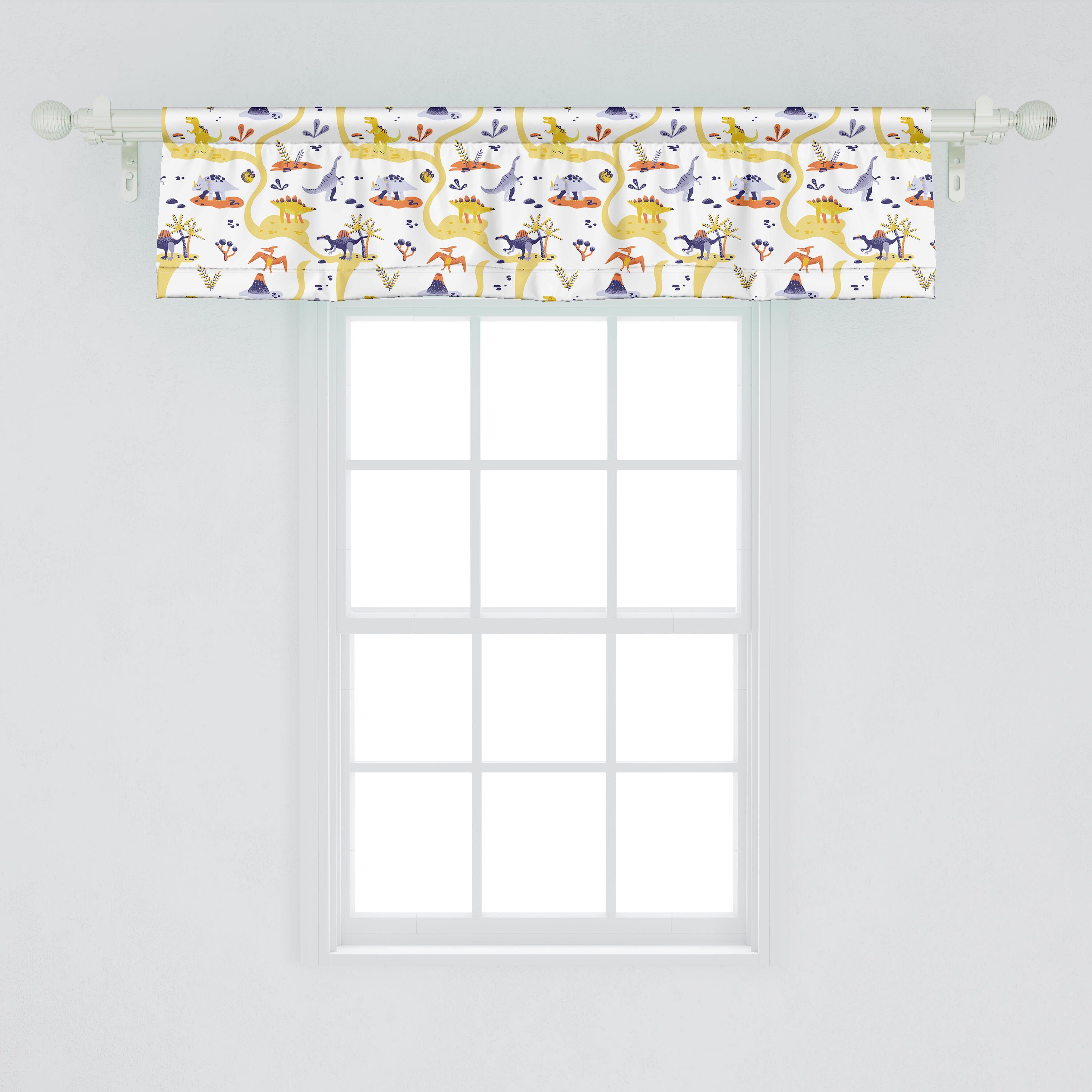 Scheibengardine Vorhang Volant für Küche Dekor Dino mit Abakuhaus, Schlafzimmer Cartoon Säugetier Microfaser, Stangentasche, T-Rex