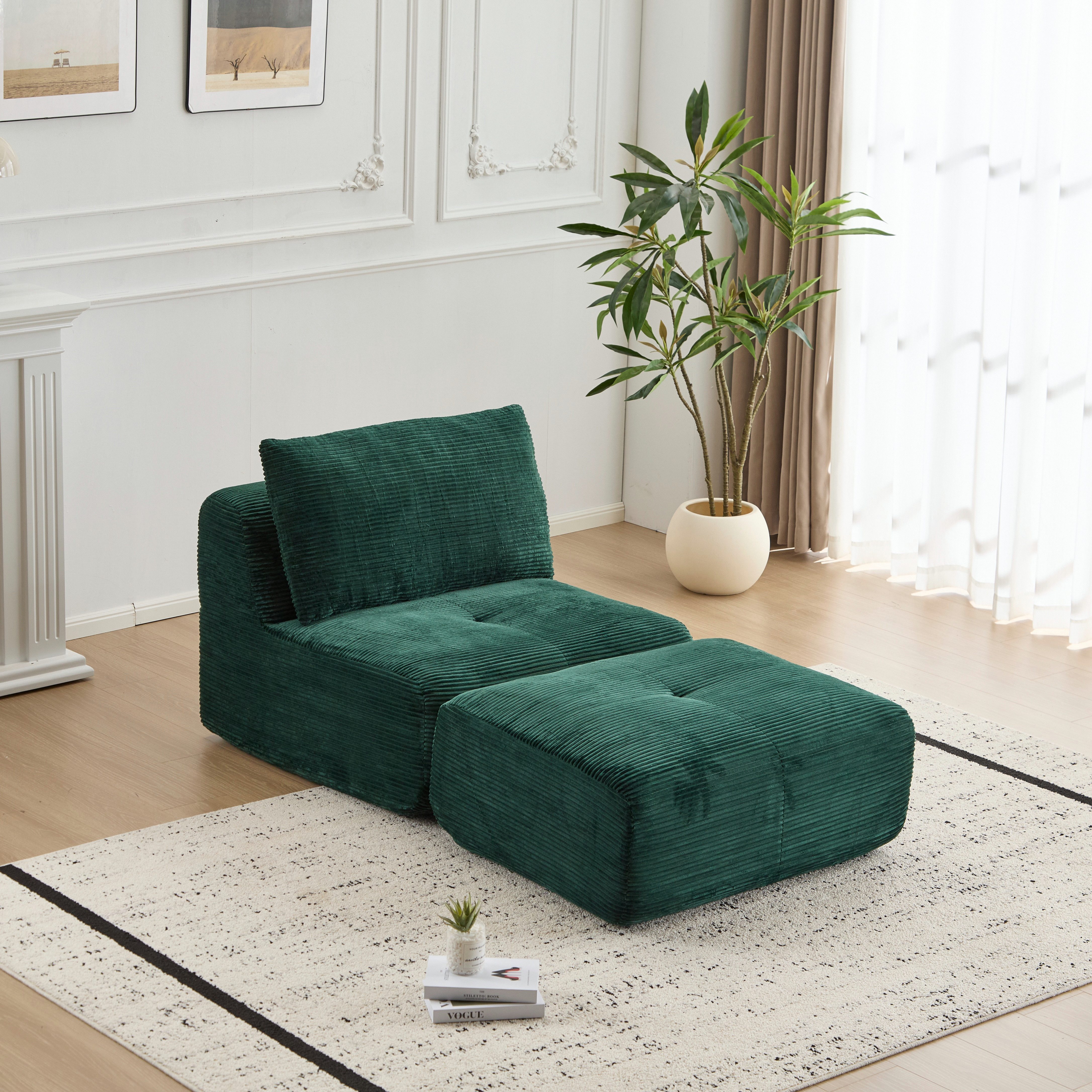 Leawin Sofa Gemütlicher Lounge Sessel mit Hocker, Cordstoff, ohne Montage, Mit Schaumstoff gepolstert, bequem für Wohn- & Schlafzimmer
