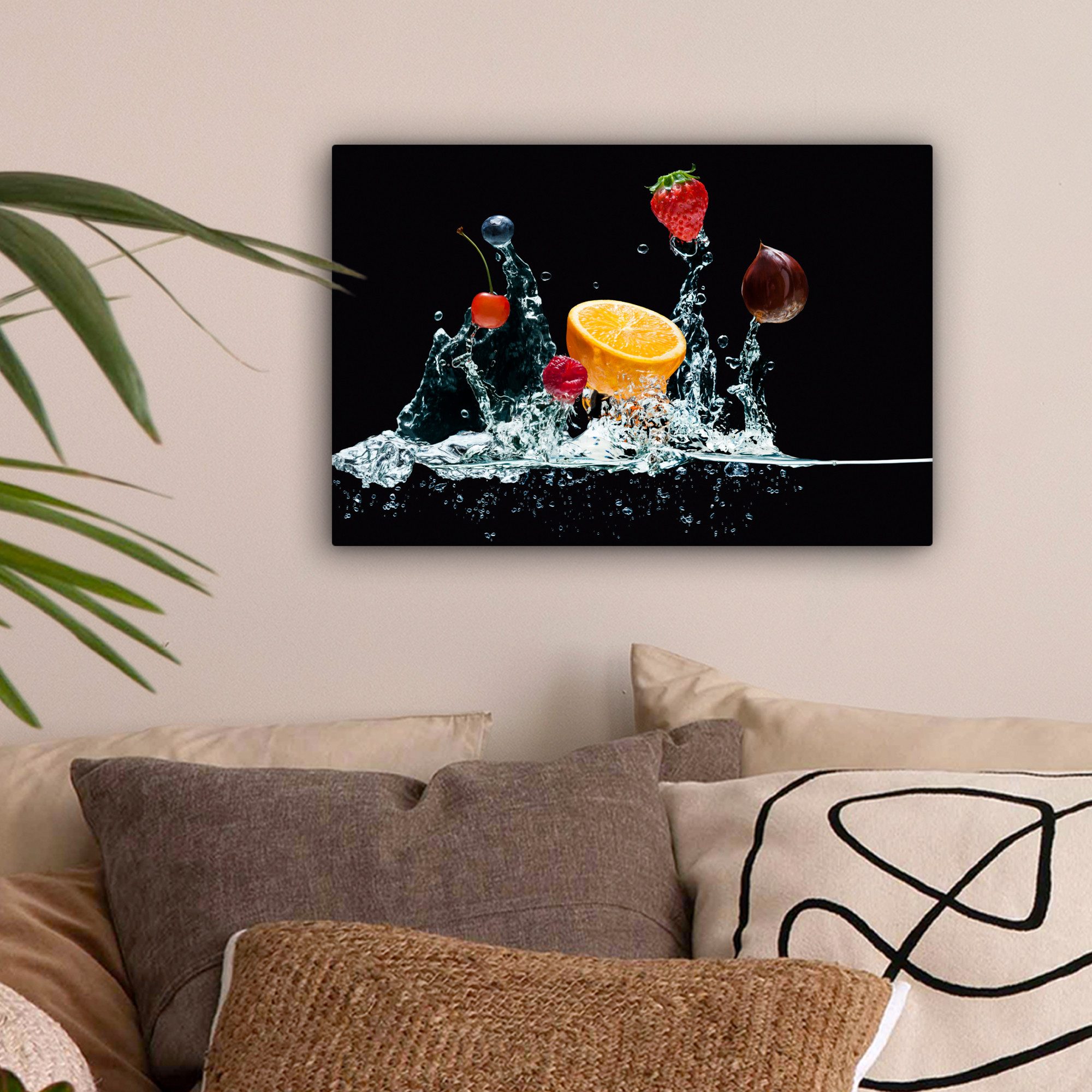 OneMillionCanvasses® Leinwandbild Wasser - Obst - Orange - Erdbeere - Kirsc günstig online kaufen