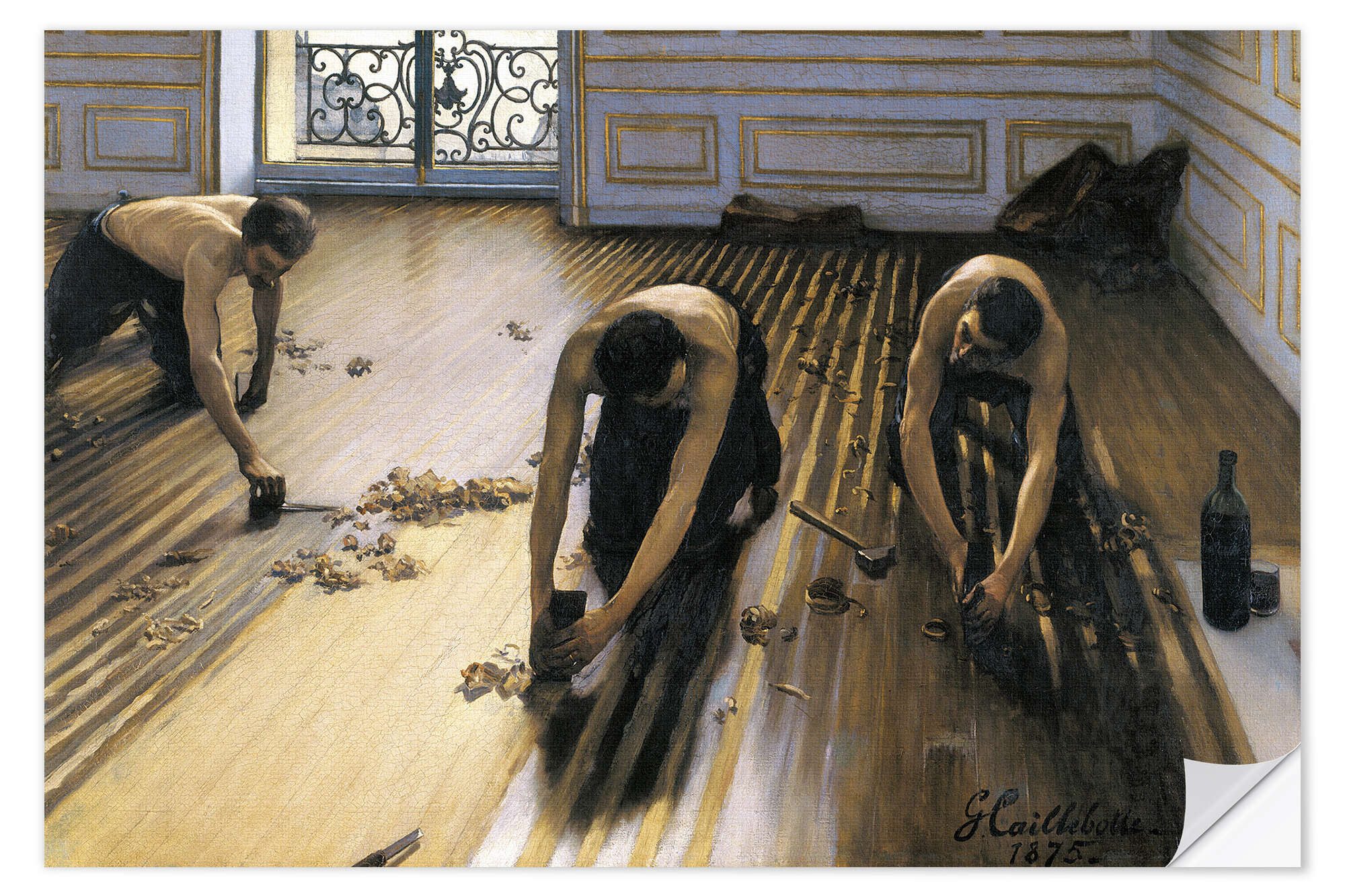 Posterlounge Wandfolie Gustave Caillebotte, Die Parkettschleifer, Wohnzimmer Rustikal Malerei