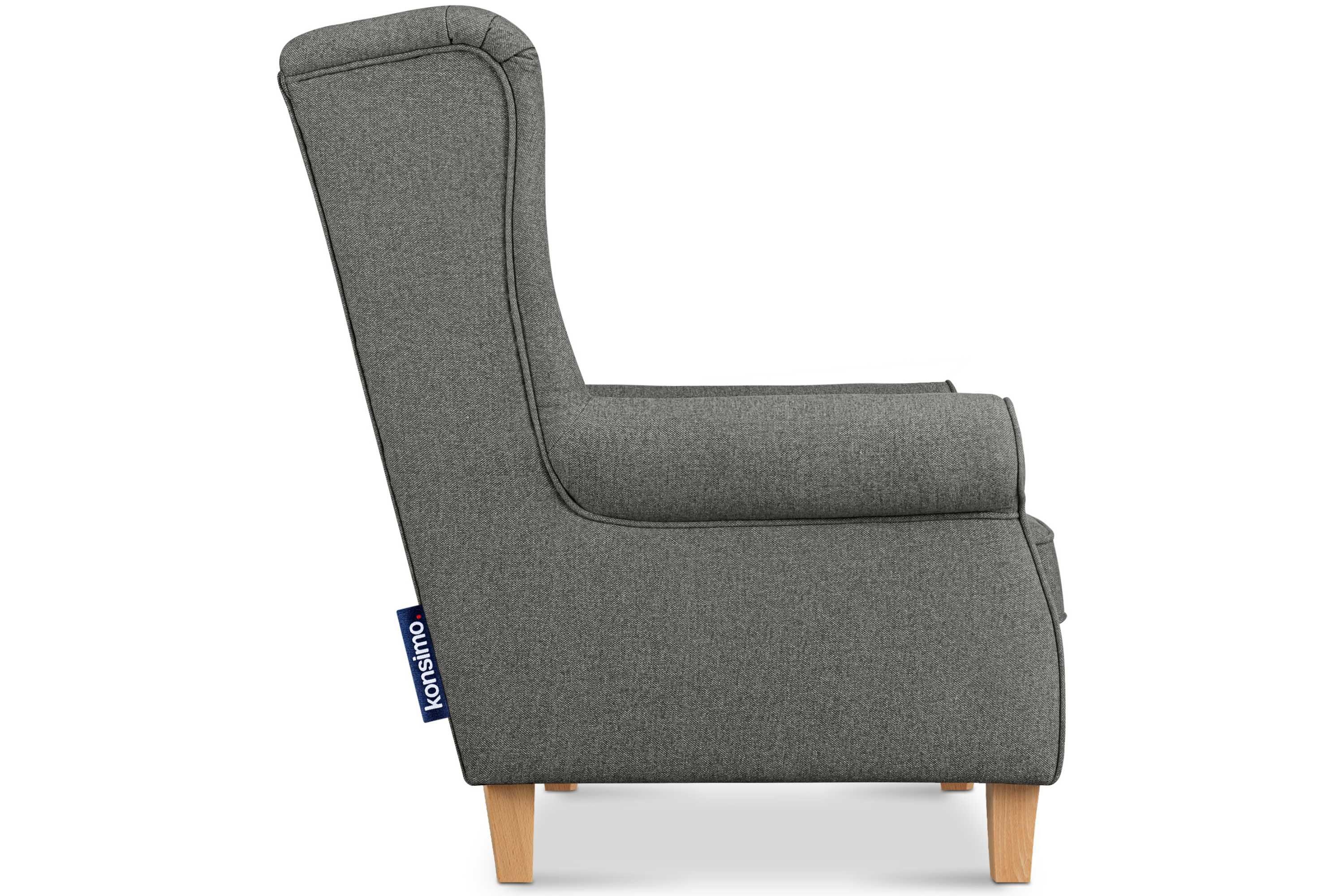 Sitzfläche, der Konsimo mit MILES Sessel, Ohrensessel Sessel Massivholzbeine Federn Gepolsterter mit in Armlehnen,