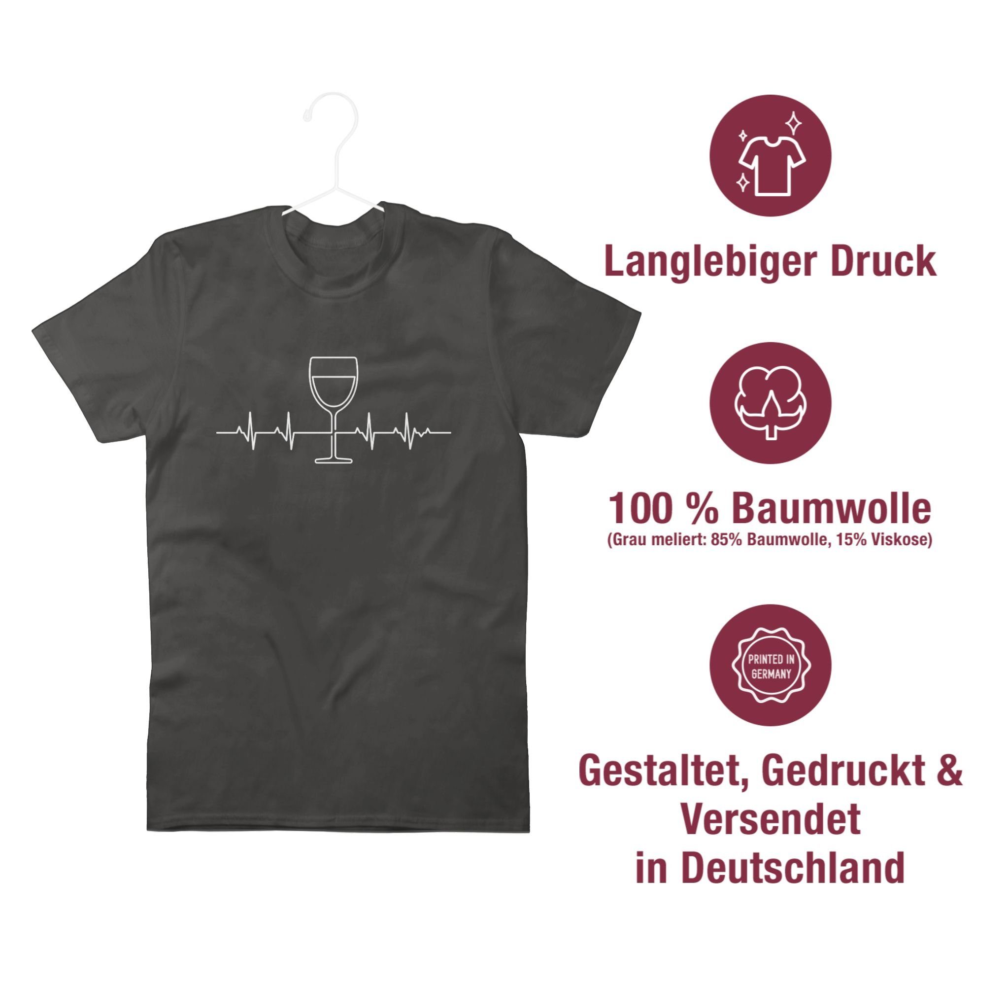 03 Dunkelgrau Weinliebhaber Outfit Herzschlag T-Shirt Shirtracer und Vino Symbol Zeichen Wein