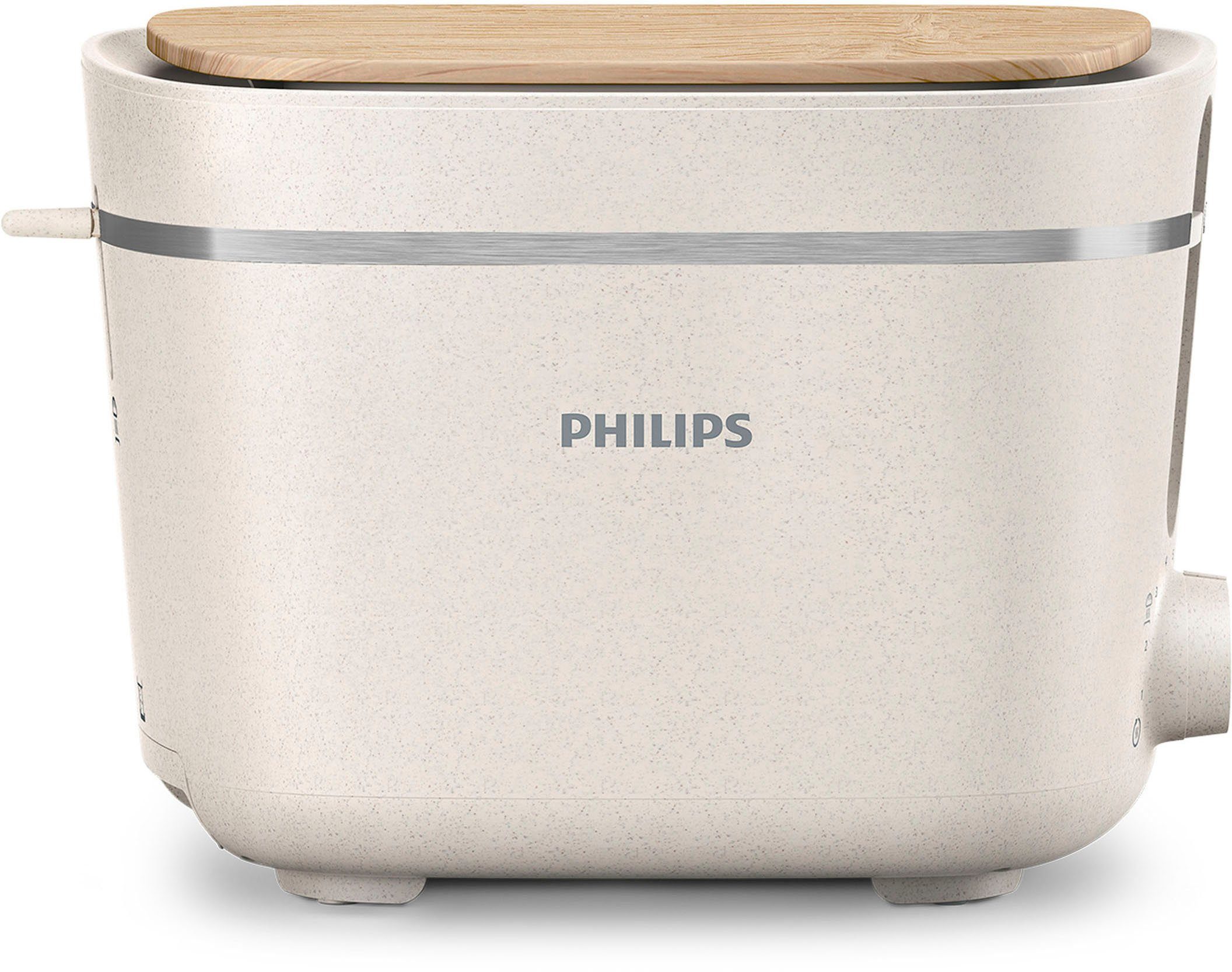 Philips Toaster HD2640/10 Eco Conscious Collection, 2 kurze Schlitze, für 2 Scheiben, 830 W, Aufwärm- und Auftaufunktion, biobasierter Kunststoff, Seidenweiß matt