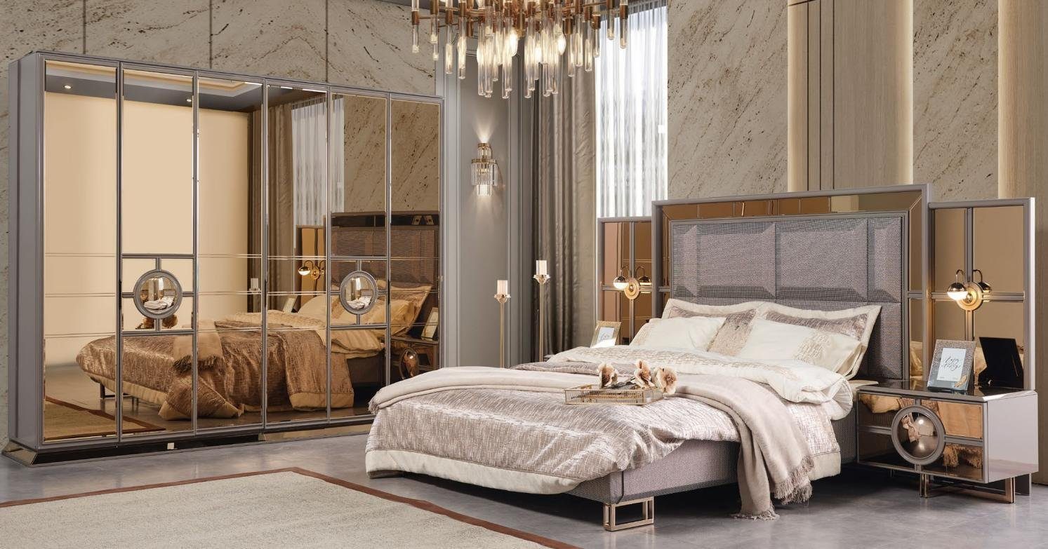 Schlafzimmer-Set Garnitur Doppelbett Schlafzimmer Bett Nachttische Holz Set 4tlg