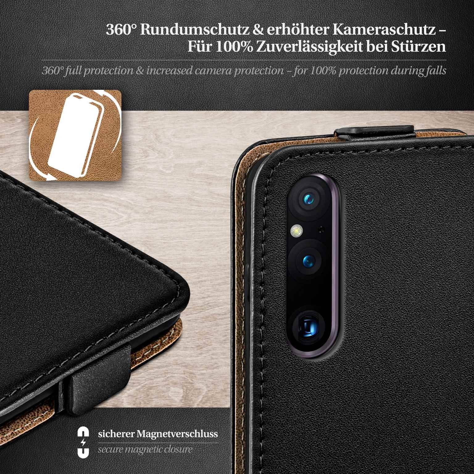 moex Handyhülle für Sony Xperia 1 V Hülle Klappbar Flip Case Schwarz 6,5 Zoll, 360 Grad Schutz Handytasche Leder Optik PU Lederhülle Cover Klapphülle