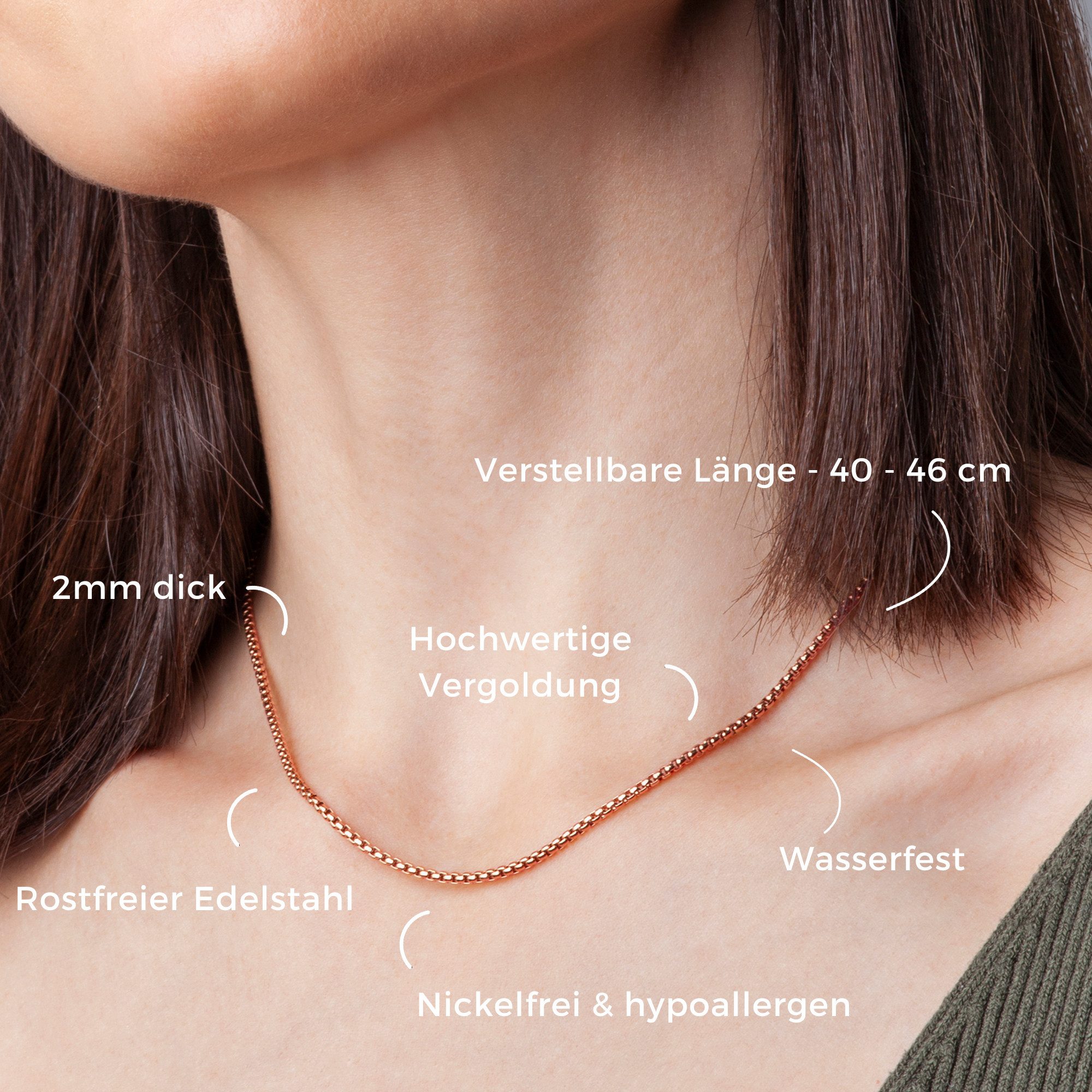 ALEXASCHA Charm-Kette Kurze Edelstahlkette mit Anhänger • Mix & Match Kette • 18k vergoldet