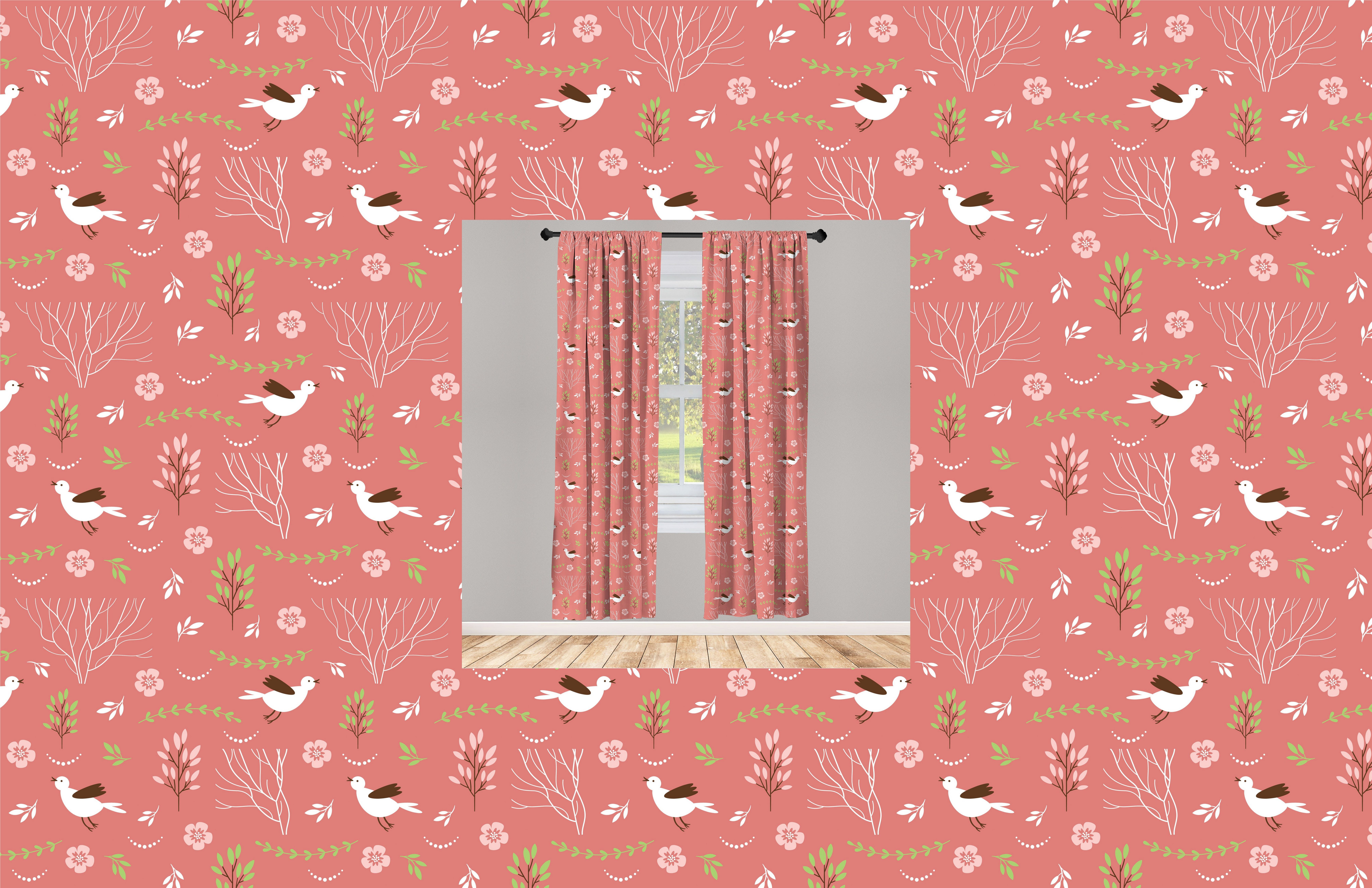 Gardine Vorhang für Wohnzimmer Wald fliegen Natur in Abakuhaus, Dekor, Vögel Wald Schlafzimmer Microfaser
