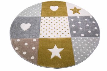 Kinderteppich Kinderzimmer Teppich Spiel & Baby Teppich Herz Stern Punkte Design in gold creme weiß grau, Teppich-Traum, rechteckig, Höhe: 13 mm