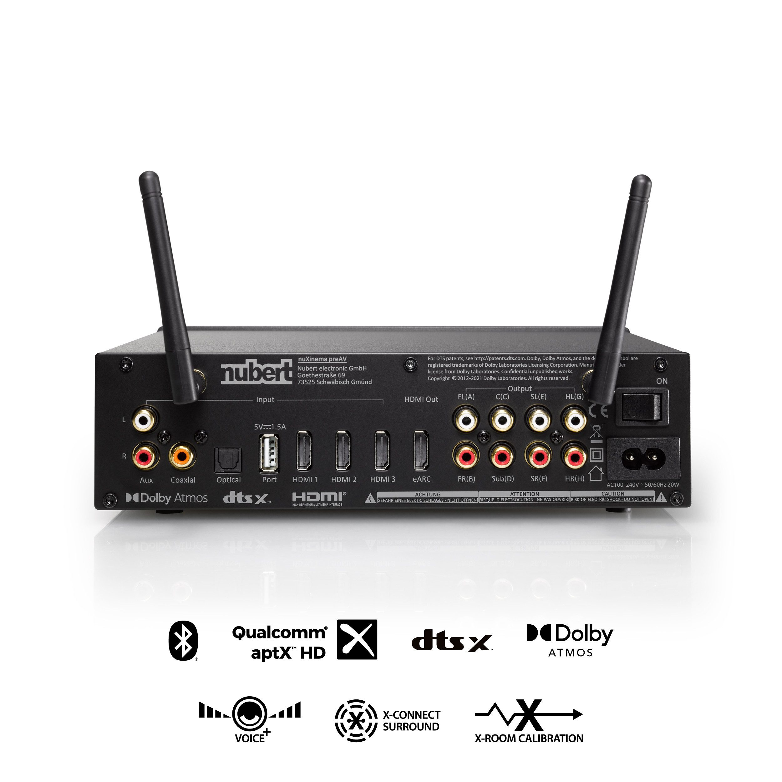 Nubert nuXinema preAV Vorverstärker (Dolby Atmos 7.1.4, Voice+, X-Room Calibration)